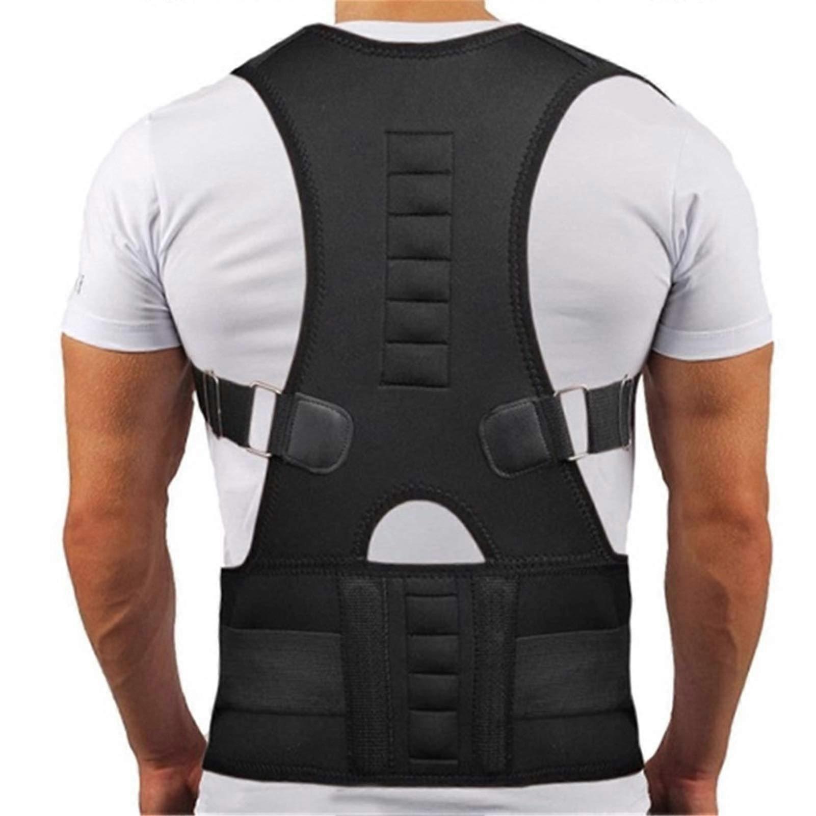 Magnetic Back Support Corrector Adjustable Backrest Corset for Spinal Alignment Medium Size Black