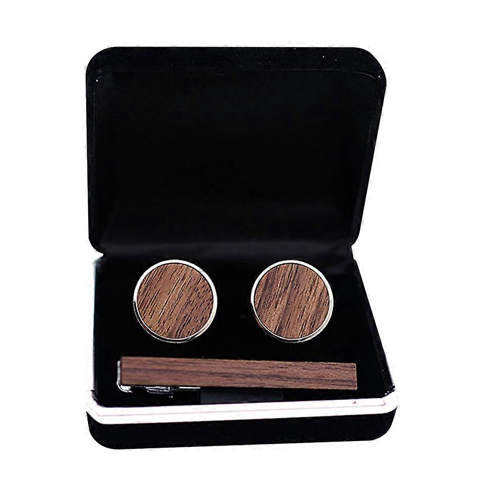 Here's a refined and professional product description for your item:
**1 Set Decorative Walnut Wood Cuff Links & Sturdy Necktie Clip – Elegant