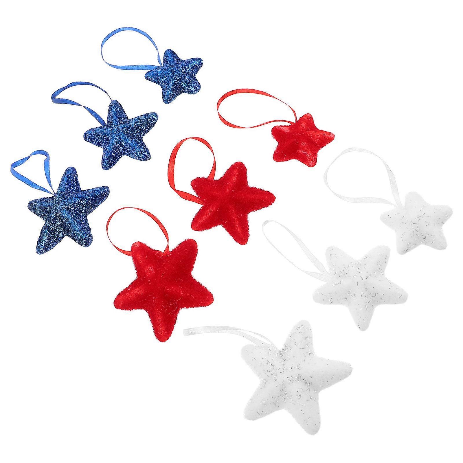 9pcs Star Ornaments Patriotic Red White Blue Hanging Decor for July 4th Trees and Themed Parties