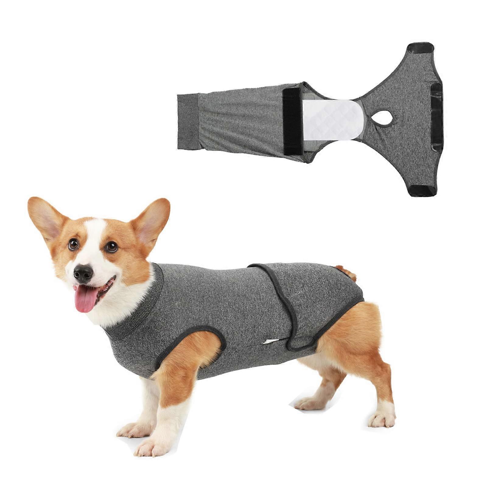 Dog Recovery Suit for Dogs and Cats After Surgery, Soft Grey Onesie for Abdominal Wounds, Size Medium, E-Collar Alternative