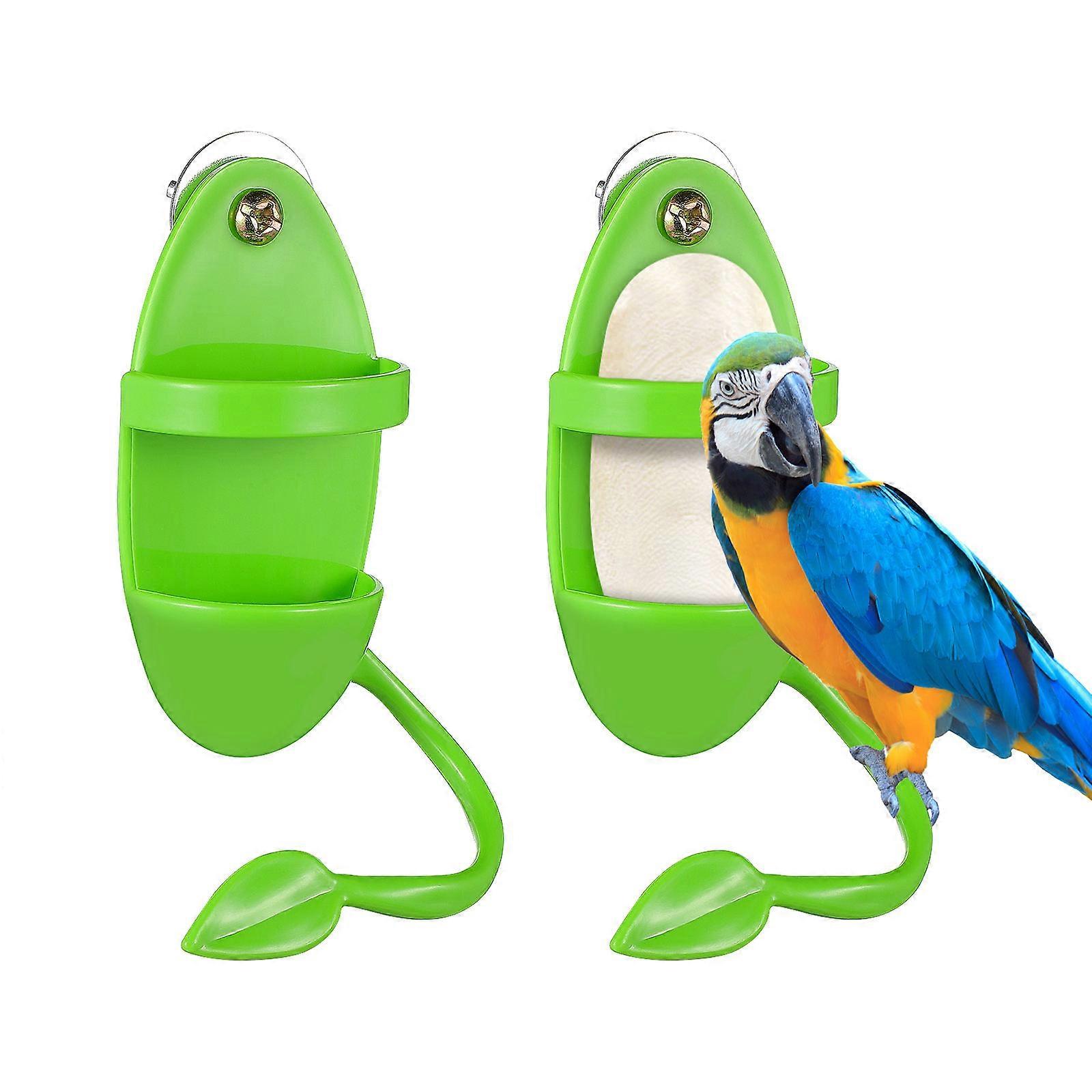 Green Parrot Stands for Pet Use Made of Plastic and Metal 2pcs Easy to Install Feeding Racks