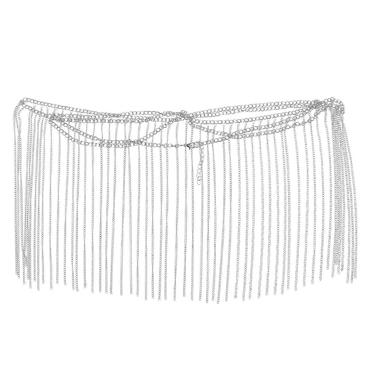 Exaggerated Multi Layers Tassel Head Chain for Women in Silver Color Perfect for Decoration
