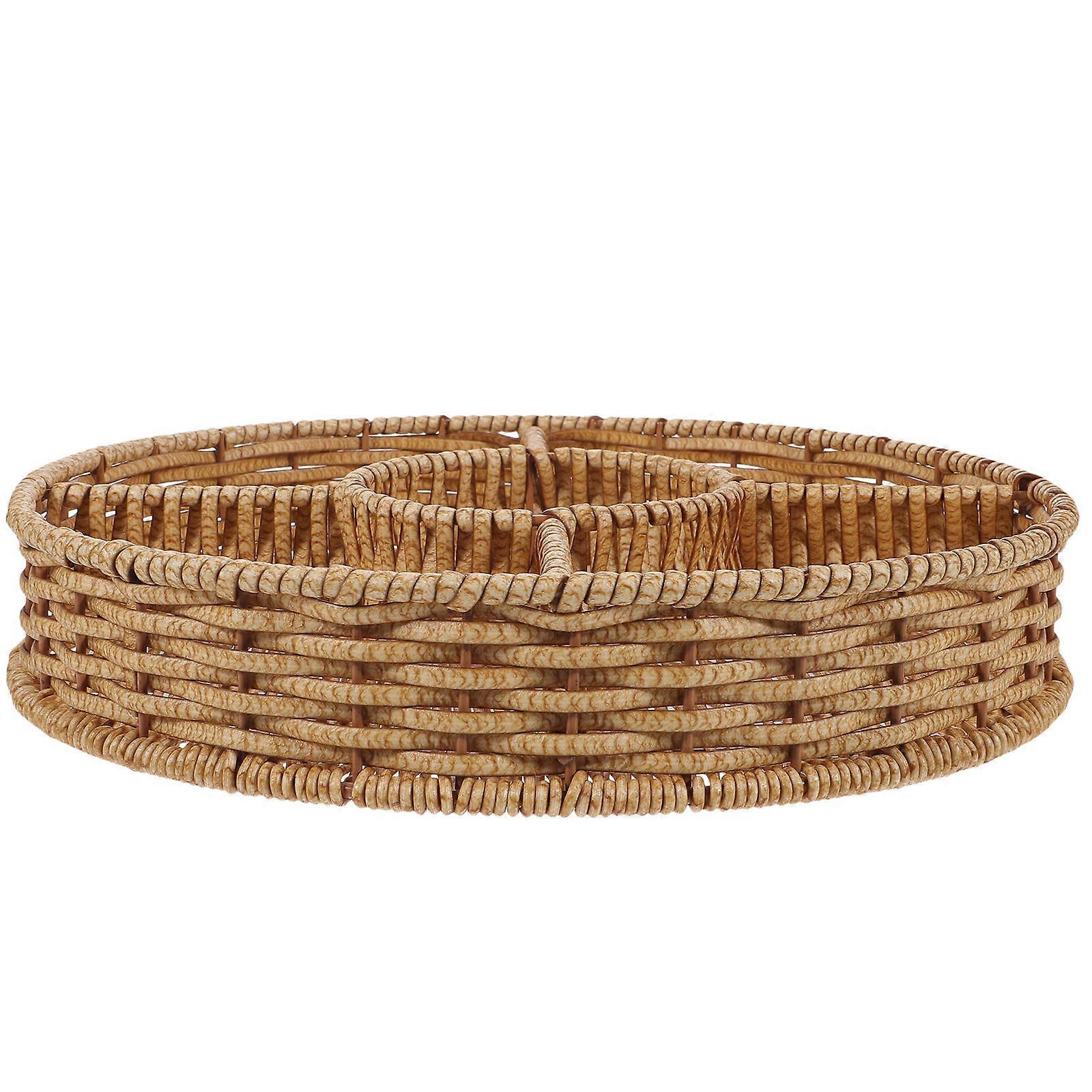 Round Fruit Tray Woven Serving Basket Decorative Tray for Bread and Fruit 1 Set