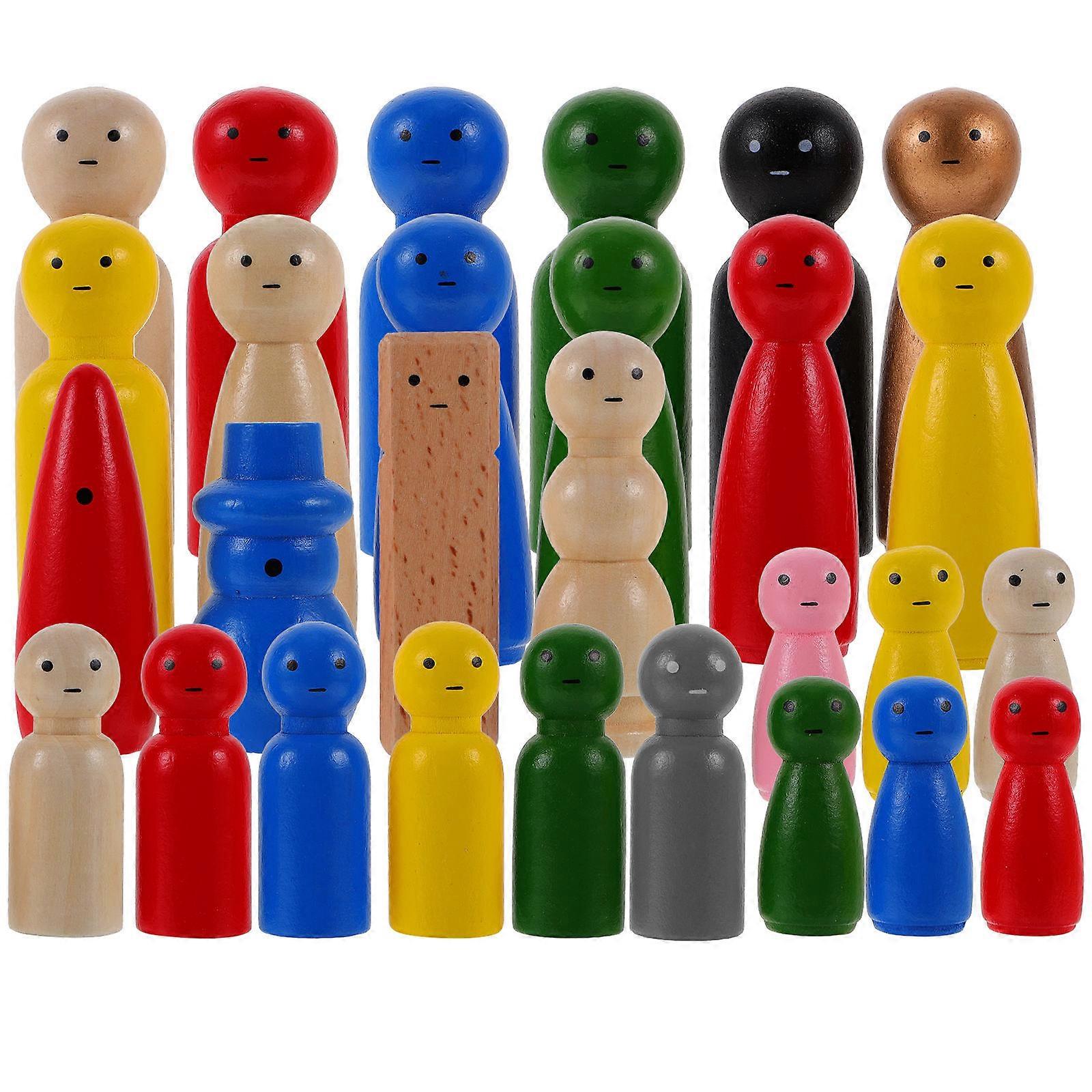 Educational Toy Miniature Wooden Peg Dolls 28Pcs 7X2CM Assorted Color Designed For Kids Toys DIY Projects
