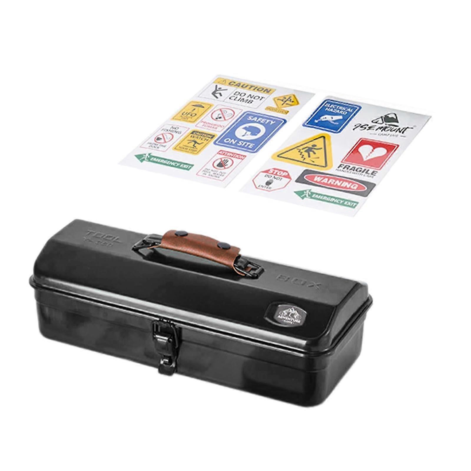 Portable Metal Log Box  With  Stickers For Camping And Travel Enthusiasts Black