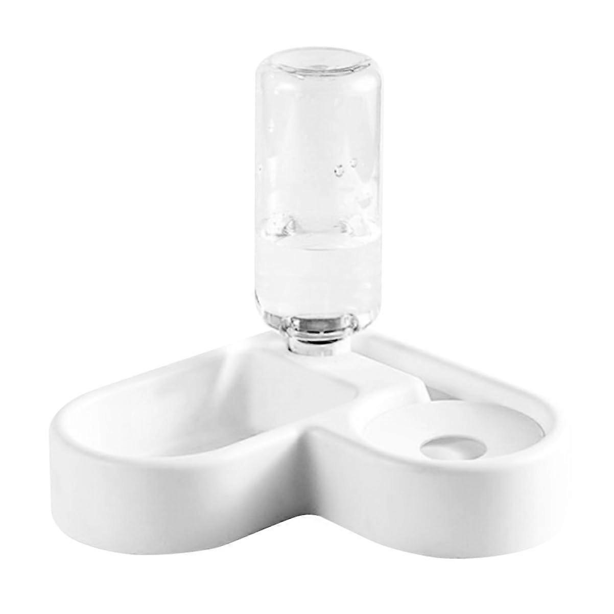 Pet Feeding Bowl, Cat And Dog Double Bowl, Water And Food, Automatic Feeder, White