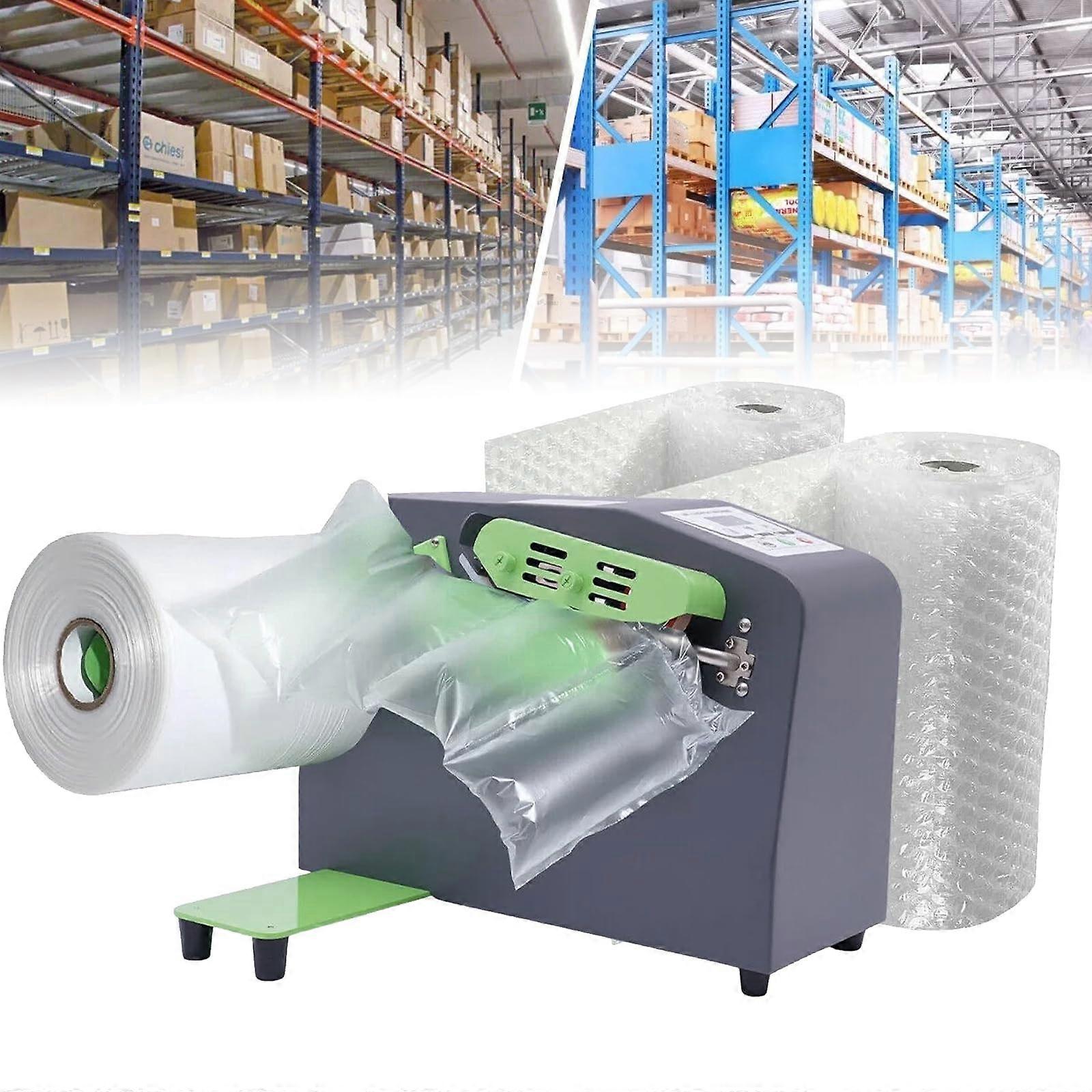 Air cushion machine for inflatable packaging, produces large bubble wrap at 15.8 m/min, ideal for packing, moving, , and storage.