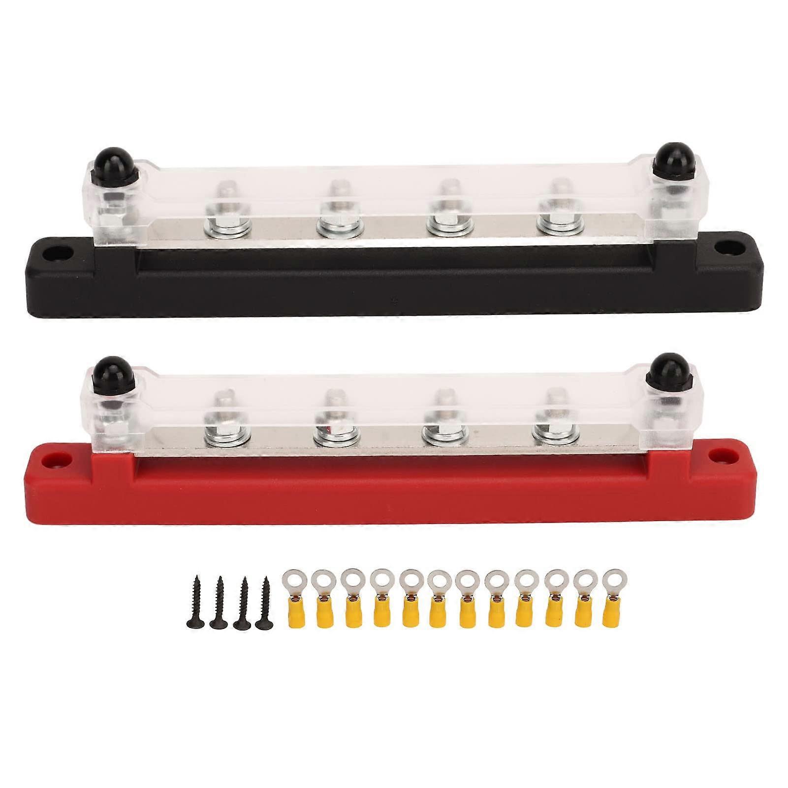 Power Terminal Block, 2 Pack Battery Busbar Black Red DC 12V to 48V 150A M6 Terminal 6 Bolts for RV Car Boat Yacht Power System