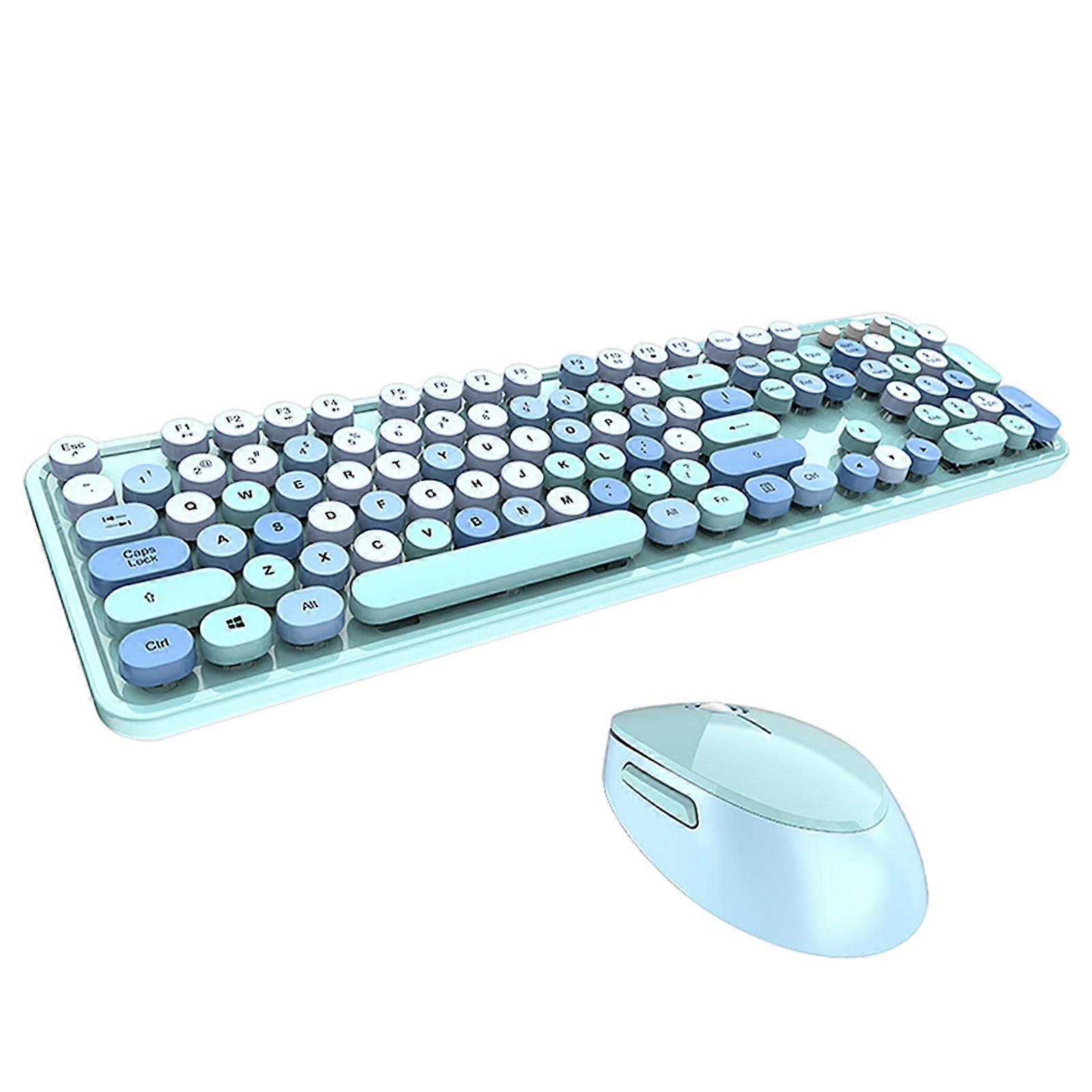 Mofii Sweet 2.4G Wireless Keyboard Mouse Combo Blue Retro Typewriter Style Set