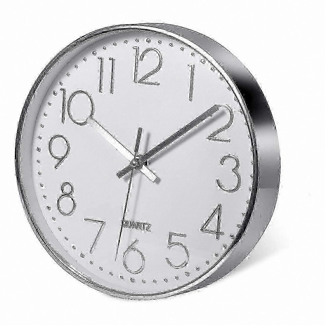 Silver Wall Clock, Silent Non-Ticking Clock for Office or Kitchen Décor (25cm)