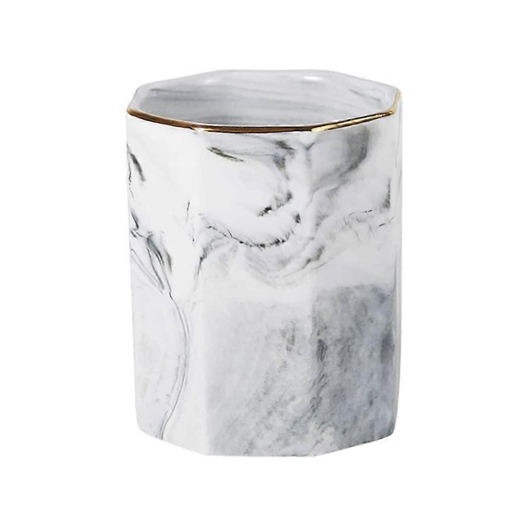 Makeup Brush Holder Ceramic Marble Finish Desk Pen Organizer Stand Pencil Cup