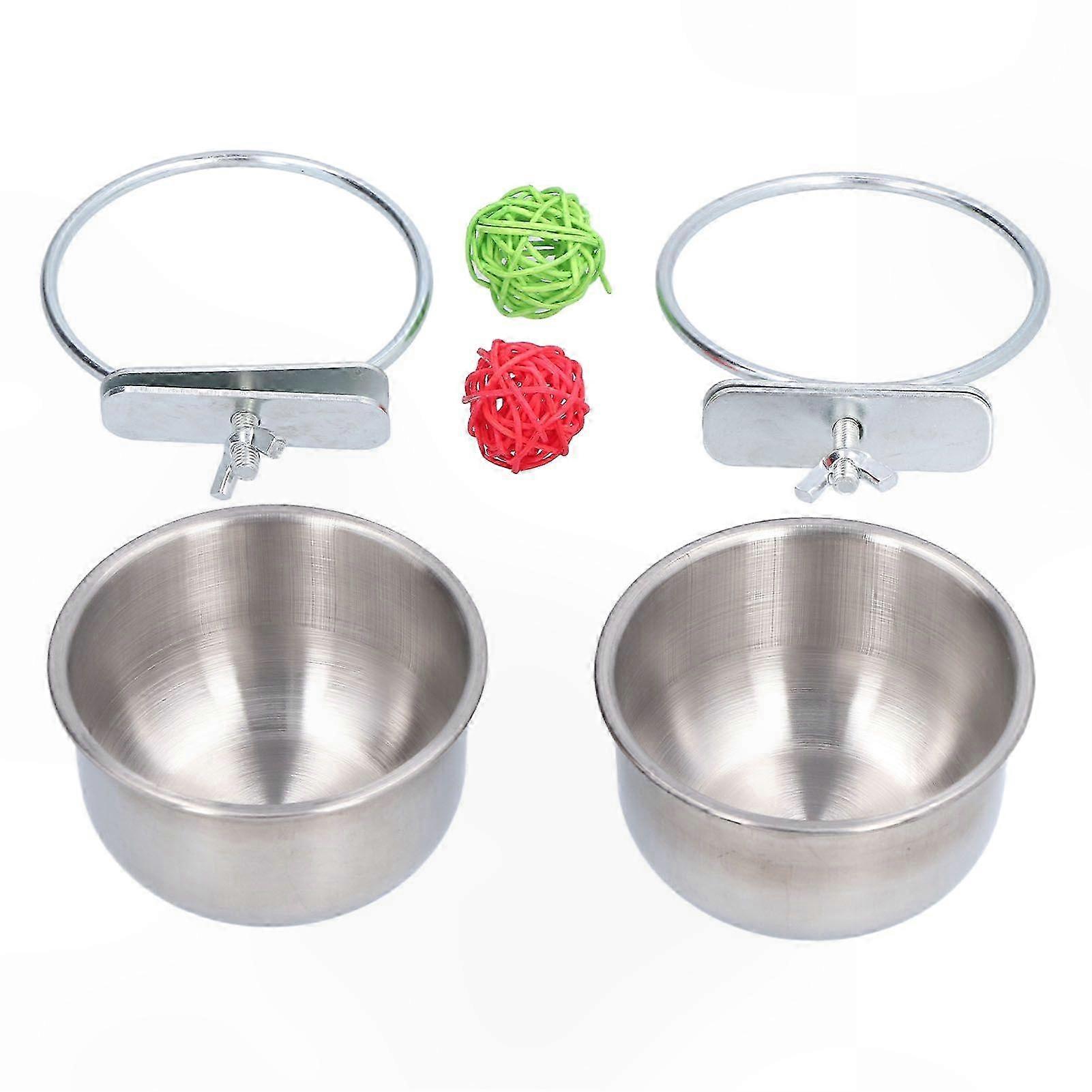 Small Animal Feeding Bowl with Rattan Ball and Stainless Steel Dish for Hamsters and Parrots