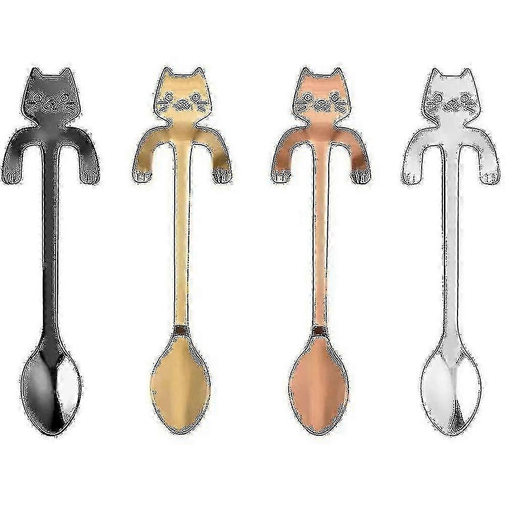 4 Pcs Spoon Mini Cat Hugging Spoon,tea Soup Dessert Spoon