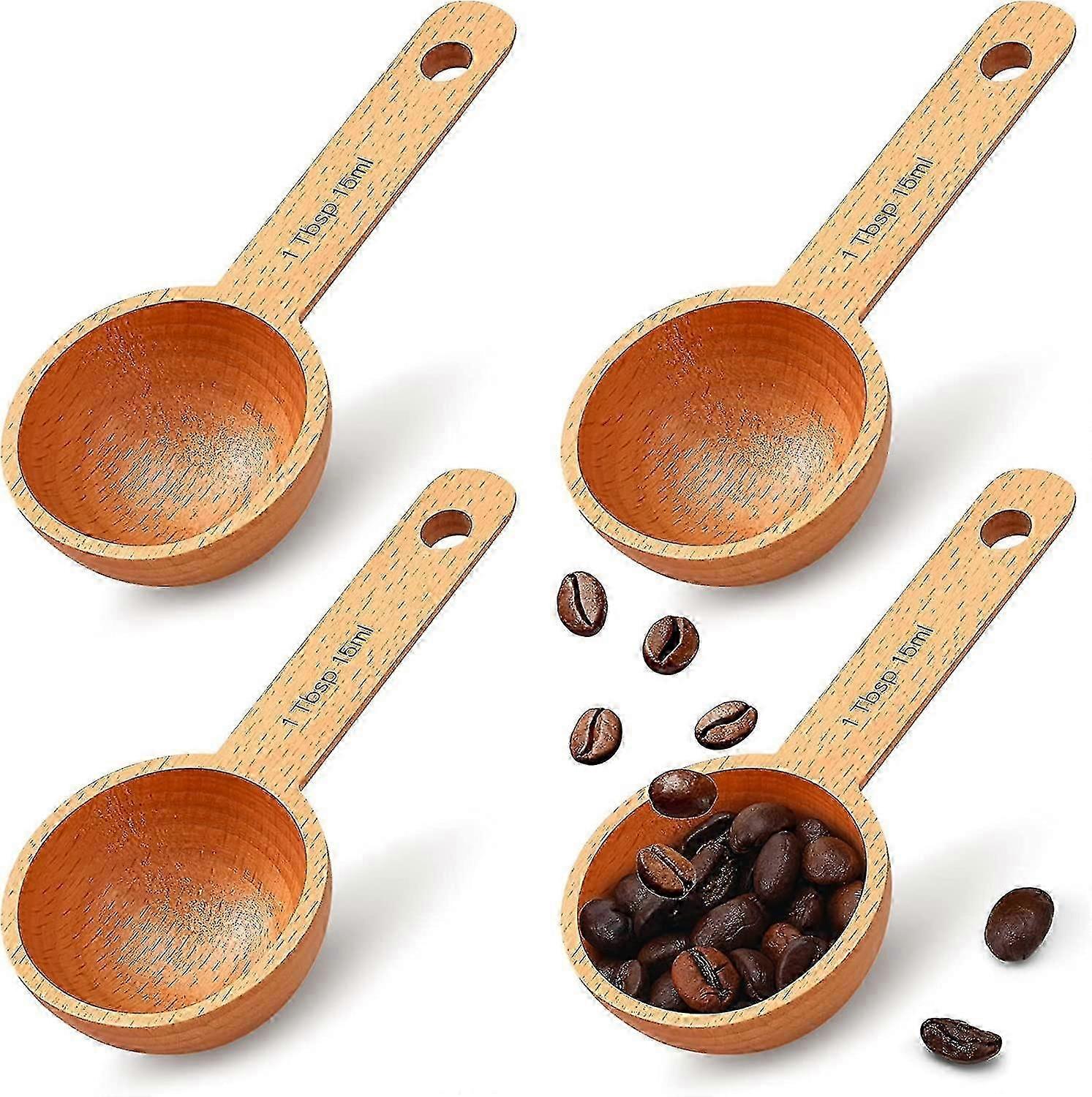 4pcs Wooden Coffee Spoon In Beech, Kitchen Accessories (15 Ml)