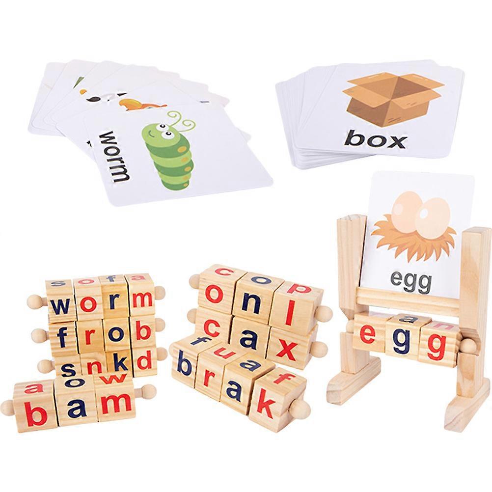 Alphabet Learning Reading Blocks Flash Cards Teaching Tools Assorted Color Wood Paper for Spelling Practice 1 Set