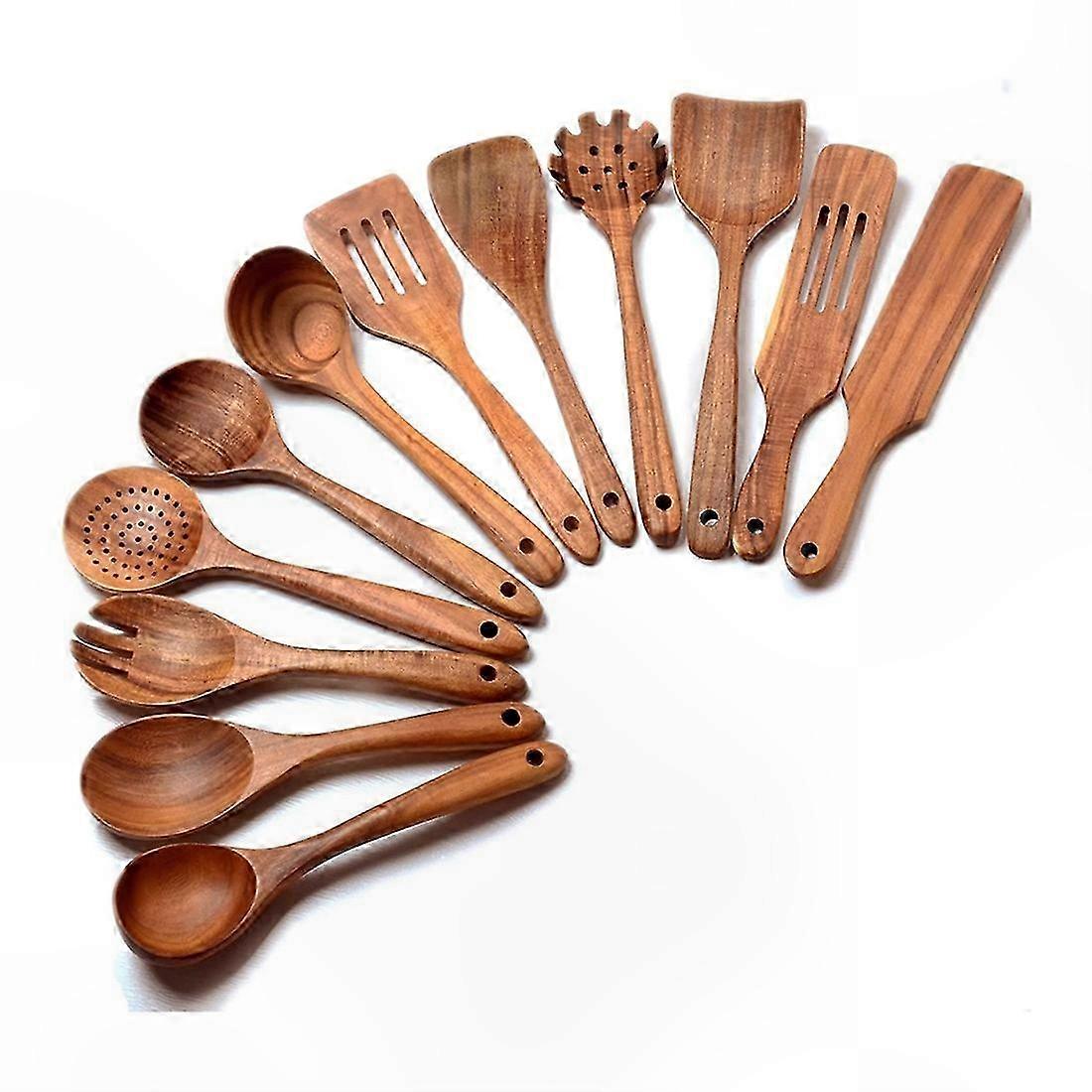 Wooden Cooking Utensils Set of 12 - Spoons and Kitchen Tools for Meal Preparation