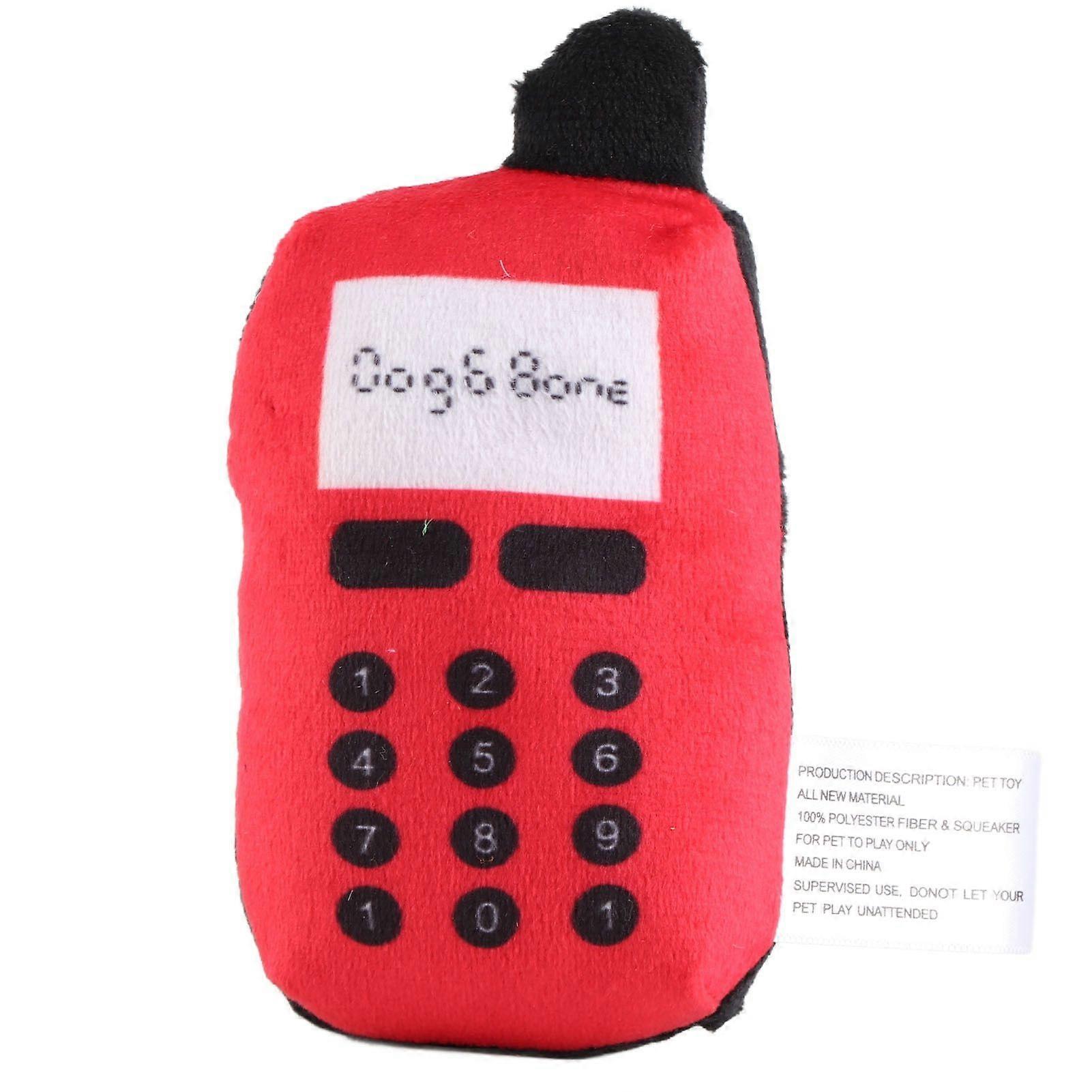 Plush Cell Phone Pet Dogs Cats Teether Teething Sounding Interactive Chew Toy (Red)