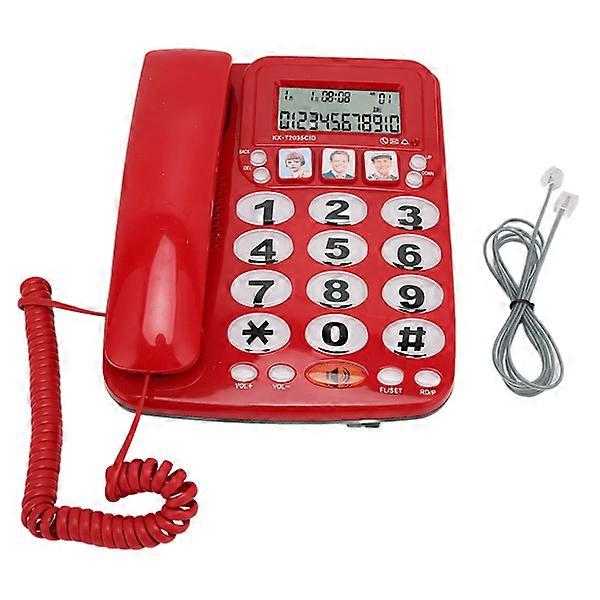 Wired Phone with Caller ID, Adjustable Ringer, Mute, Storage, Home/Office Desk Phone - Red