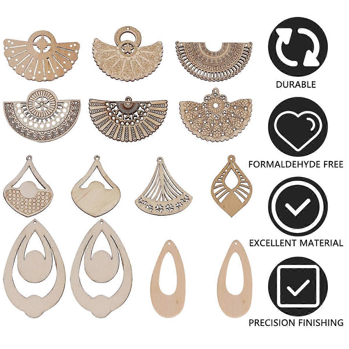 Jewelry Making Accessories For Craft Projects Khaki Color 8x5x0.3cm Wooden Earrings 15Pcs