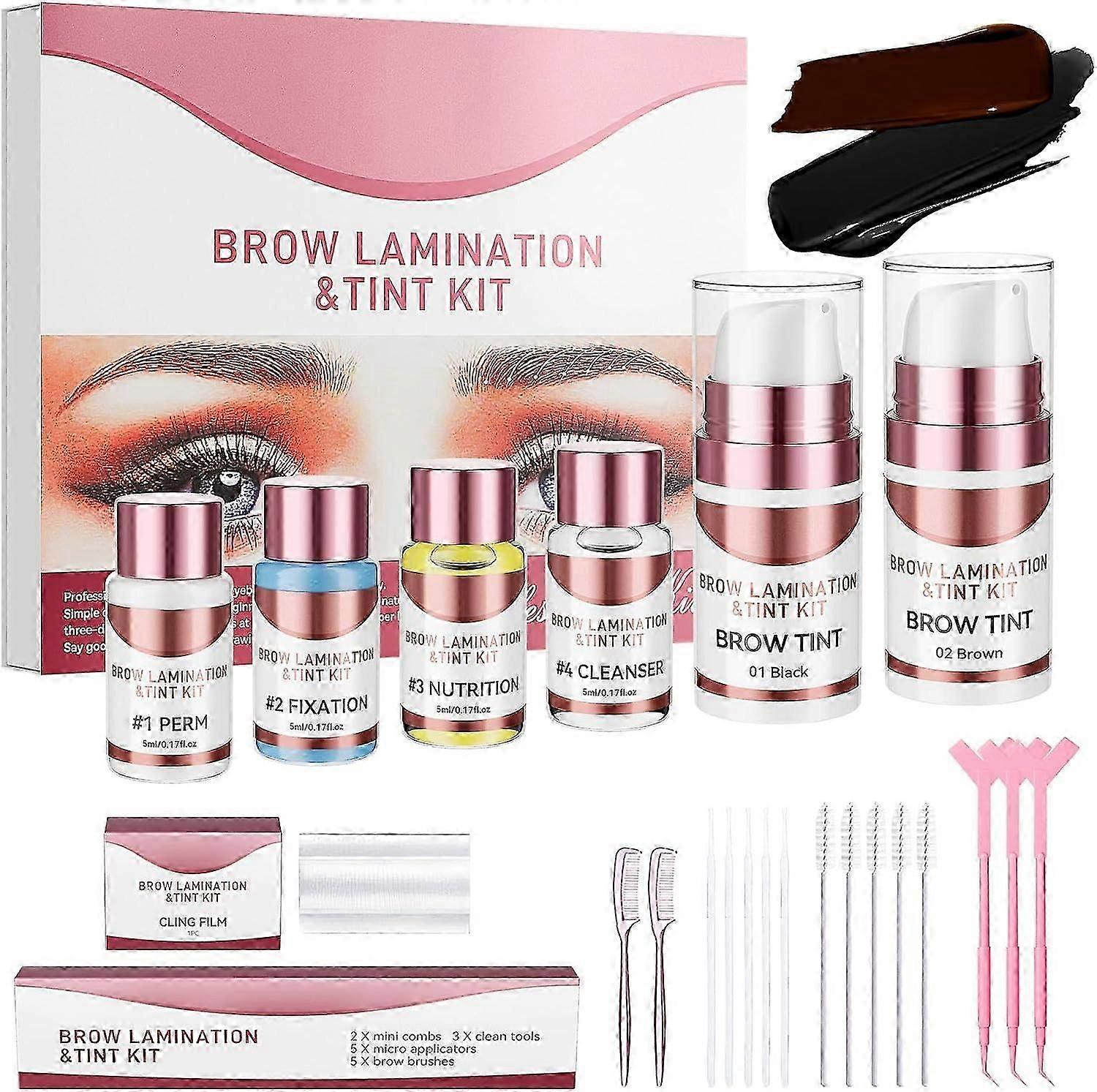 Brow Lamination Kit, 2 In 1 Eyebrow Lamination Kit with Black & Brown Color for Thicker Fuller Brows, Professional DIY Eyebrow Perming Kit