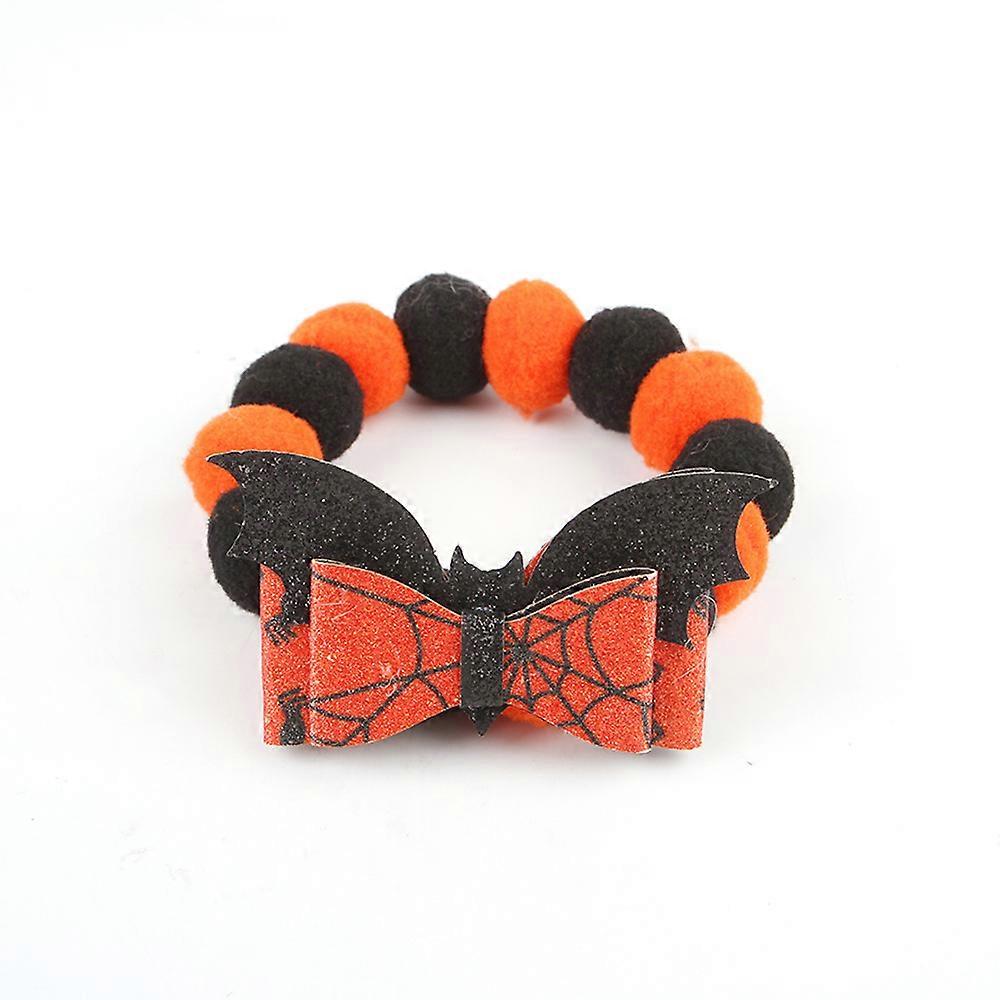 Adjustable Elastic Halloween Cat Collar with Fur Ball and Skull Pattern