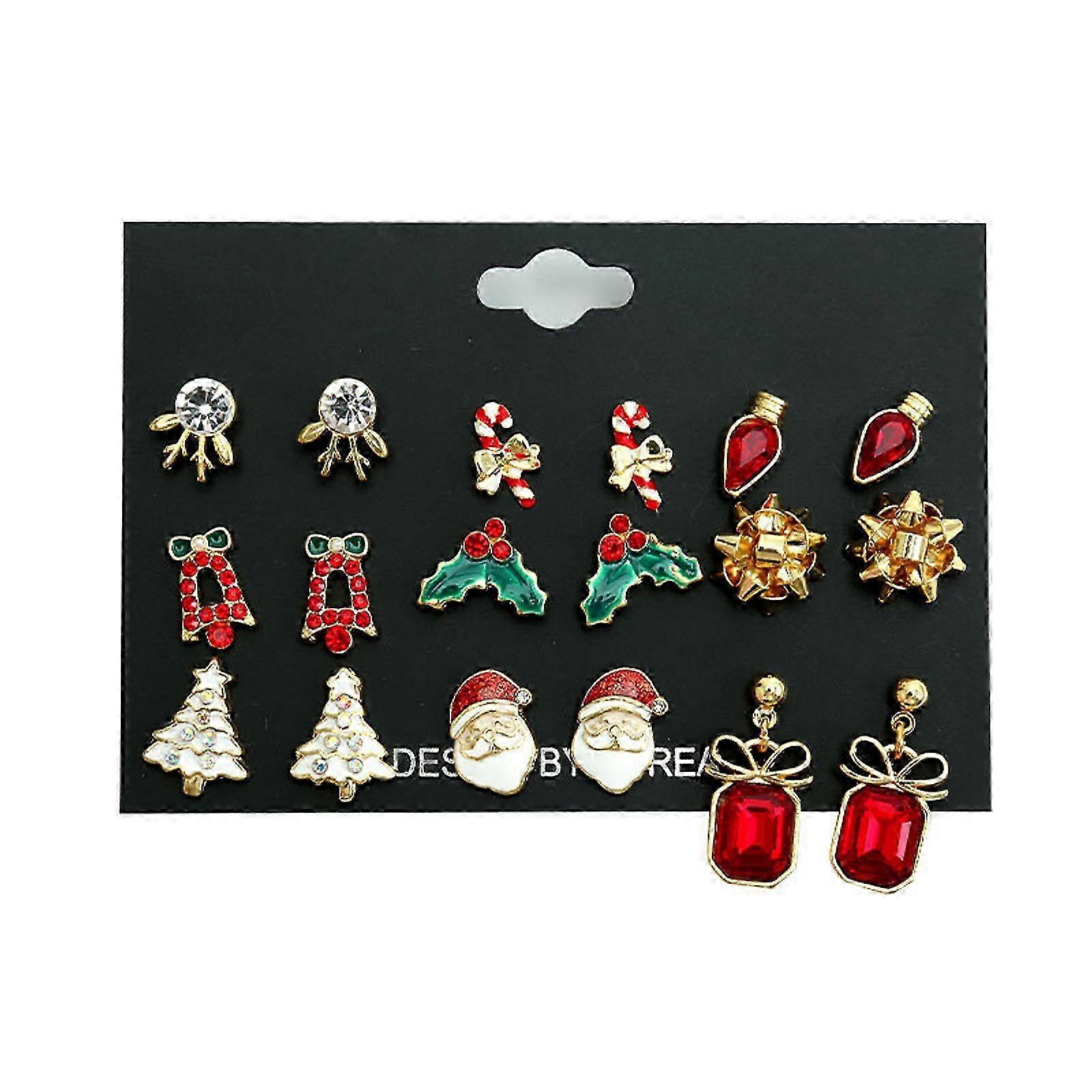 Cedar Garland Multi-Color Fashion Earrings with Elk Wand Design for Christmas: Old Man Style Earring Set Combination
