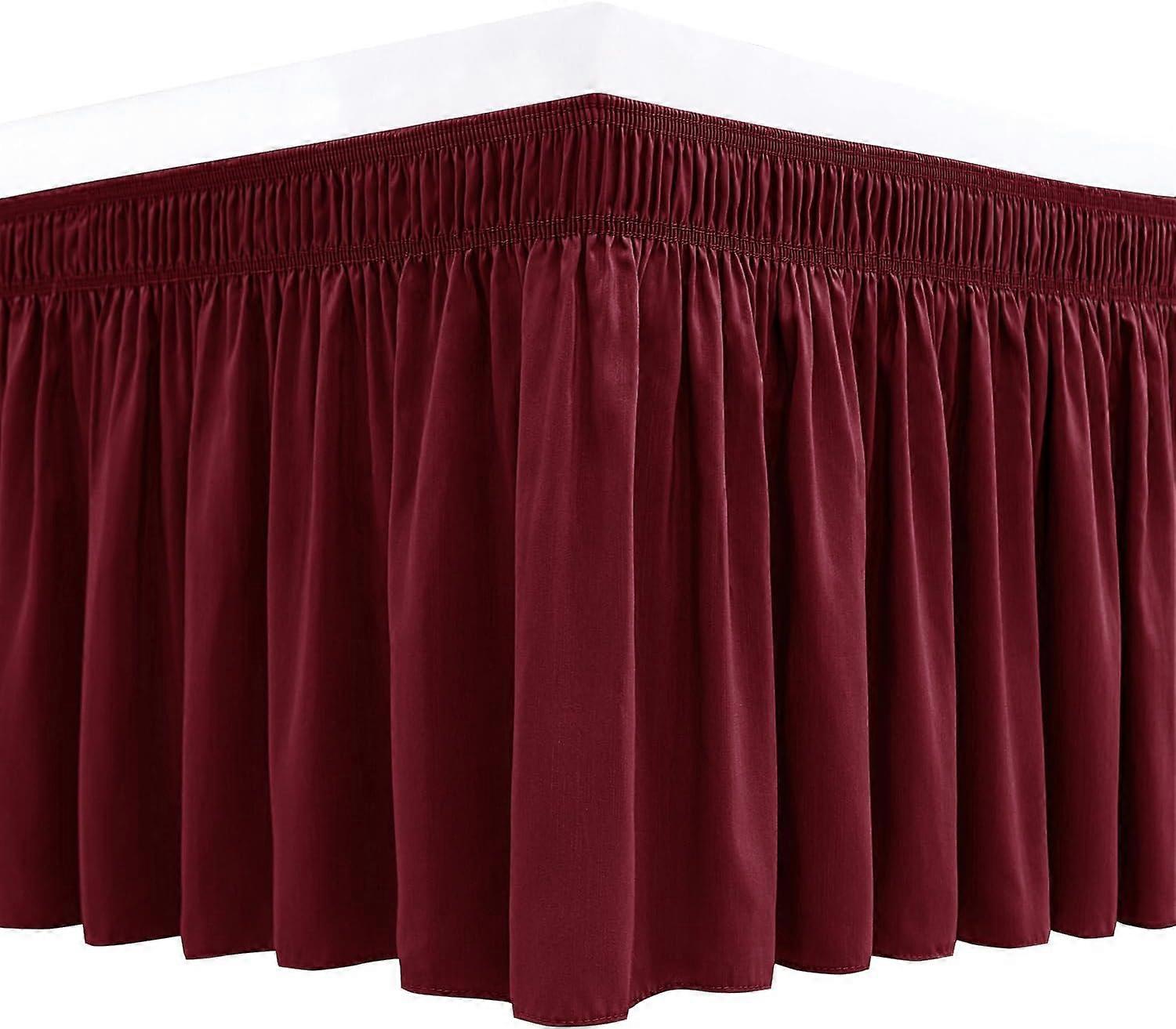 Wrap Around Bed Skirts 15" Drop, Aqua Adjustable Elastic Dust Ruffles Easy Fit Wrinkle & Fade Resistant Machine Washable ,burgundy