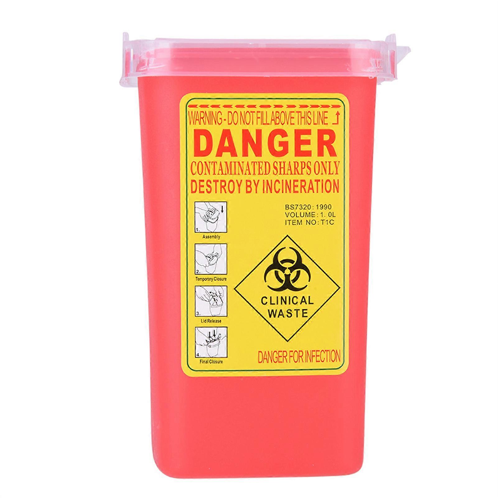 Plastic Medical Sharps Container for Biohazard Needles, 1L Waste Box, Red