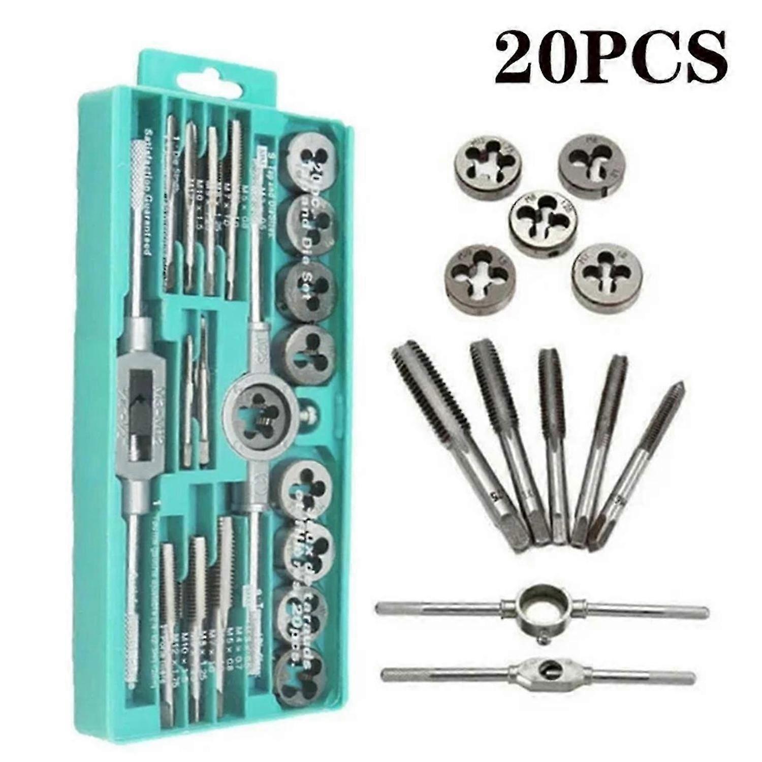 Metric Hand Tap and Die Set Screw Thread Plugs Straight Taper Reamer Tools 20PCS Set