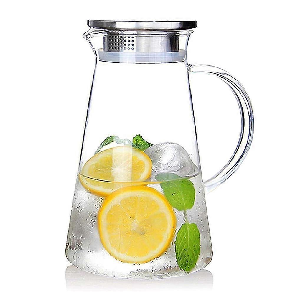 Glass Water Carafe 1.8Liter With Lid HeatResistant EasyClean For Hot Or Cold Beverages Cold Brew Tea Juice
