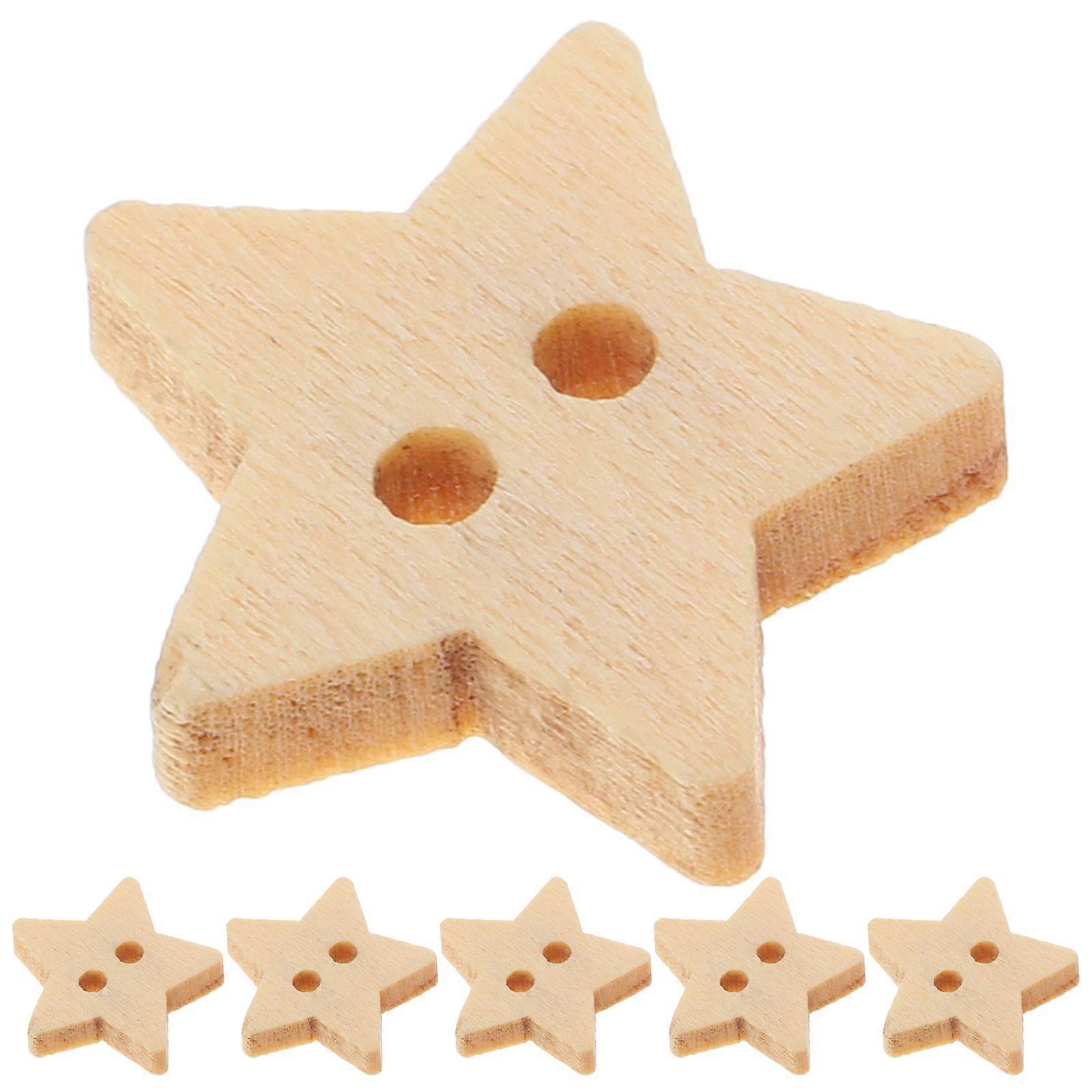 200pcs/pack Five-pointed Star Shaped Buttons Natural Wood Buttons with Two Holes for Handcraft and Scrapbook