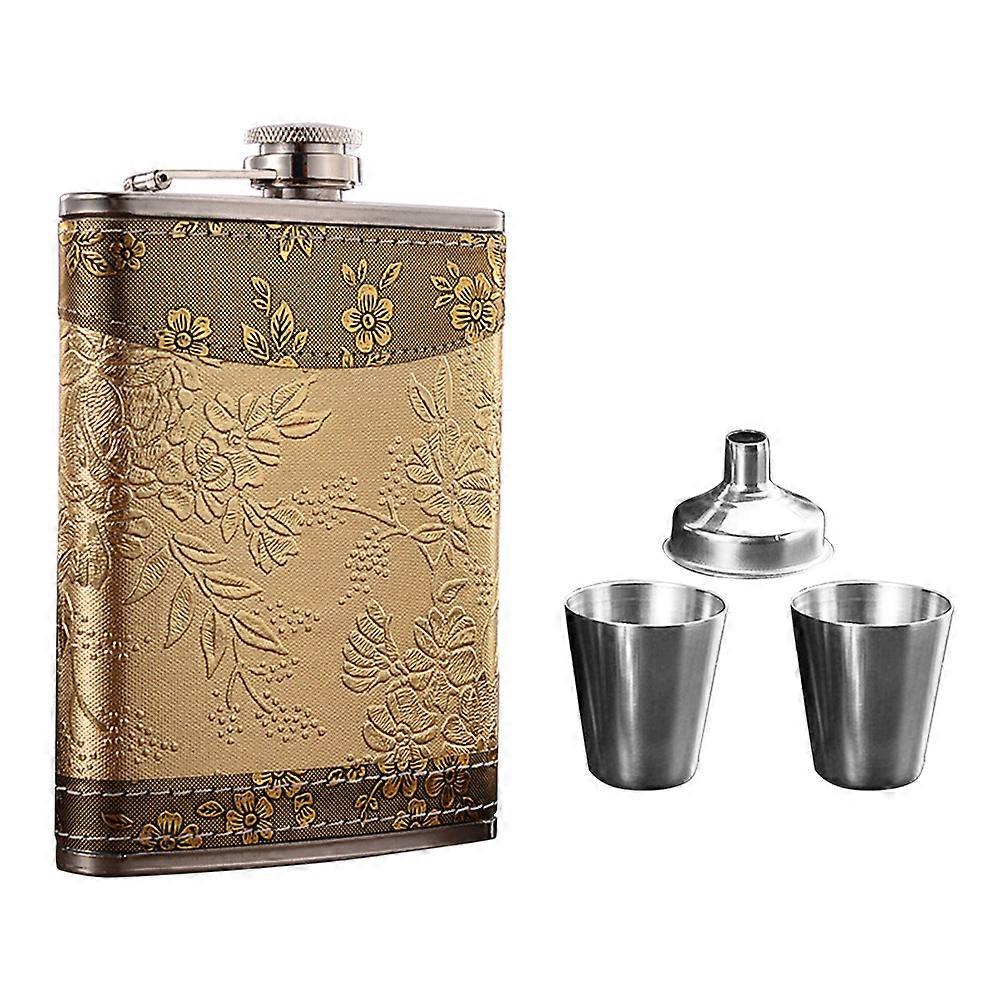 Portable Stainless Steel Flask Set With Retro Pattern For Hiking And Traveling In Assorted Color Leakproof 1 Set