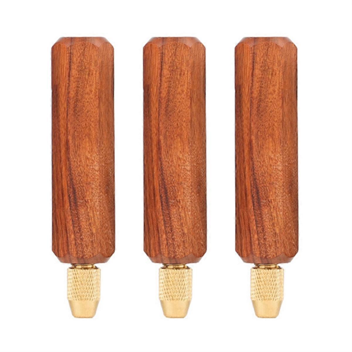 3Pcs Wooden File Handle Small File Handle with Brass Collet Chuck File Handle for Woodworking Metal