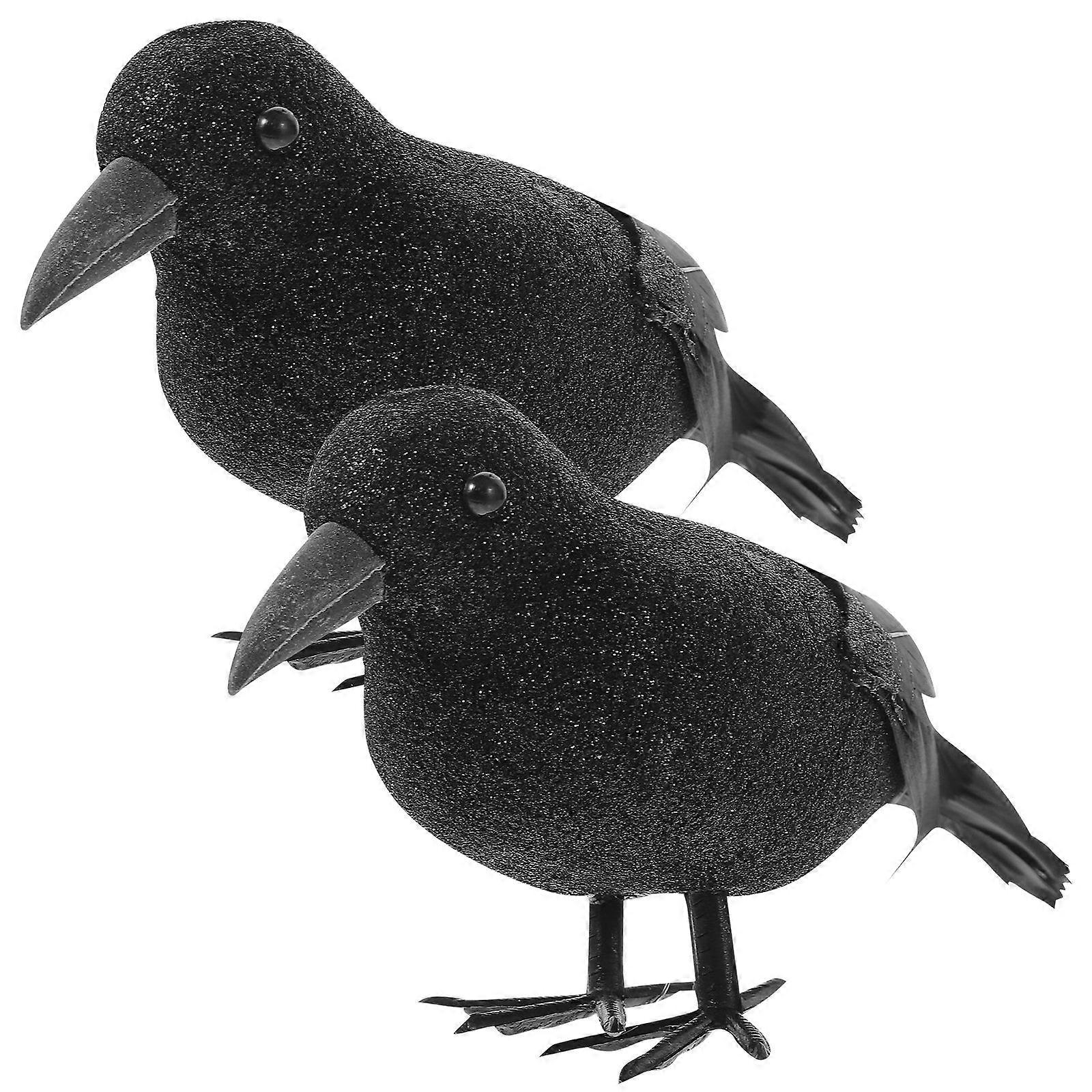 2pcs Black Feathered Crows Simulation Crows Statue Feathered Crows Ornament Props