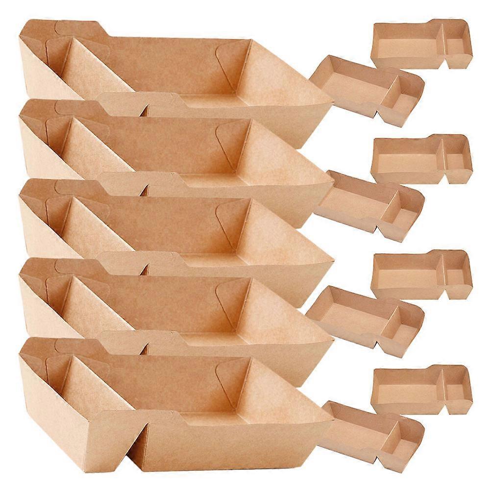 Brown Paper Snack Box for Storage Use with Dual Compartments 50Pcs