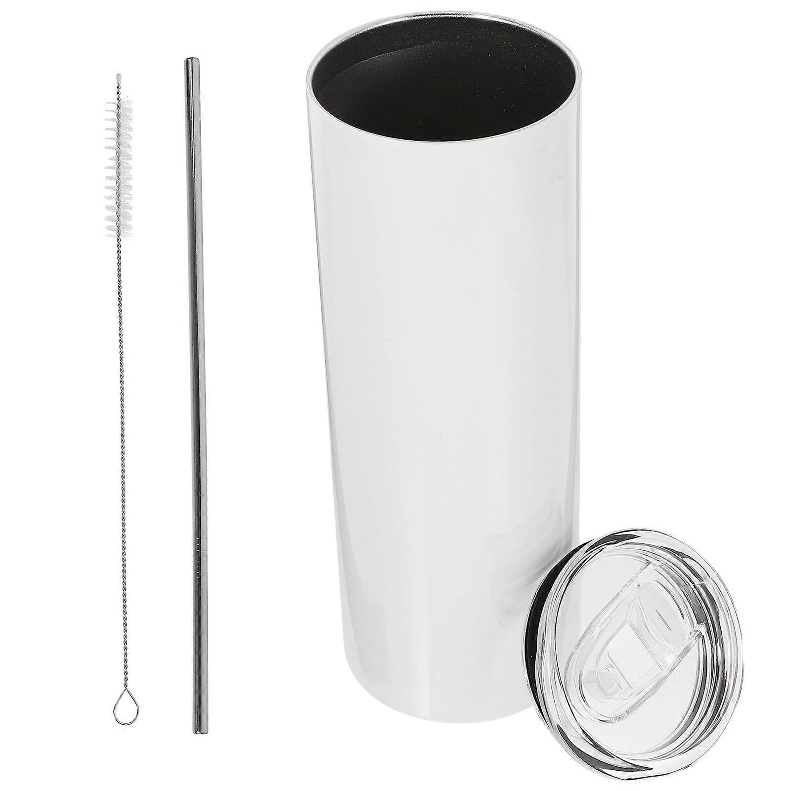 Sublimation Technology Insulated Stainless Steel Cup With Straw Ideal For Car Use 20oz Size White Color 1Set