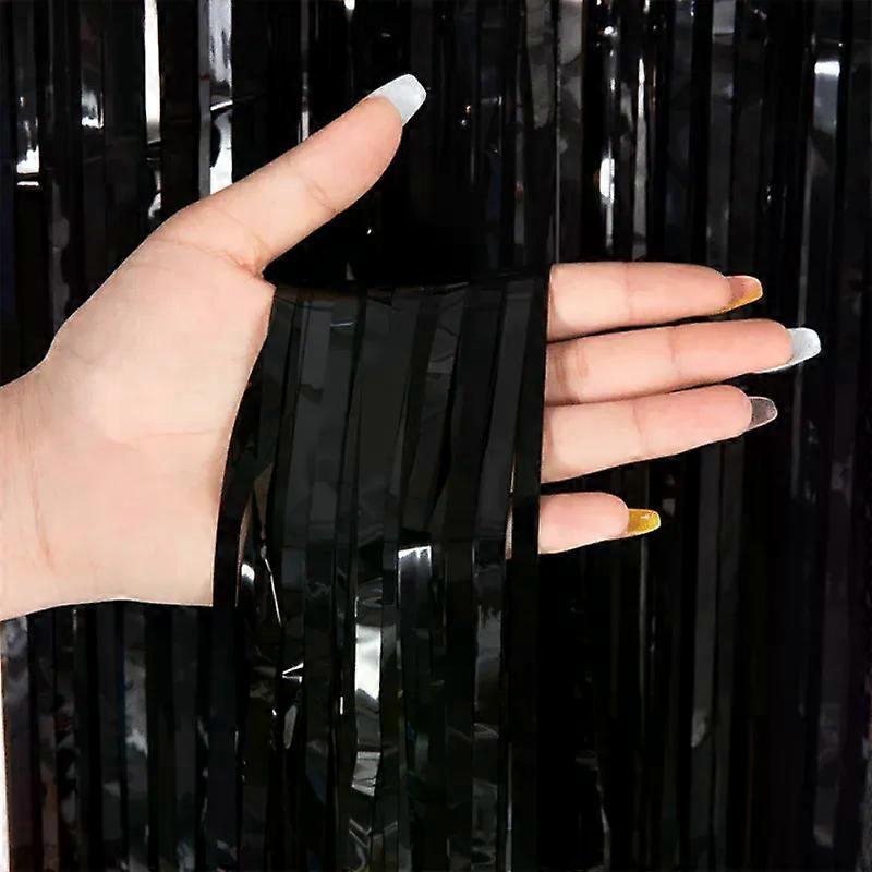 2PCS 1 * 2M Black Rain Curtain Party Decoration Screen Background