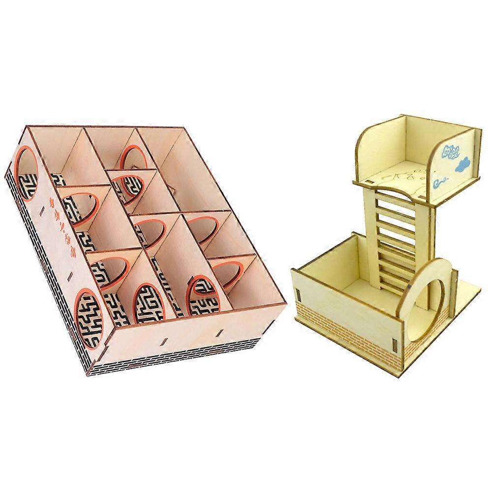 Hamster Exploring Toy 2Pcs Wooden Maze Entertainment for Small Animals Assorted Color for Exercise