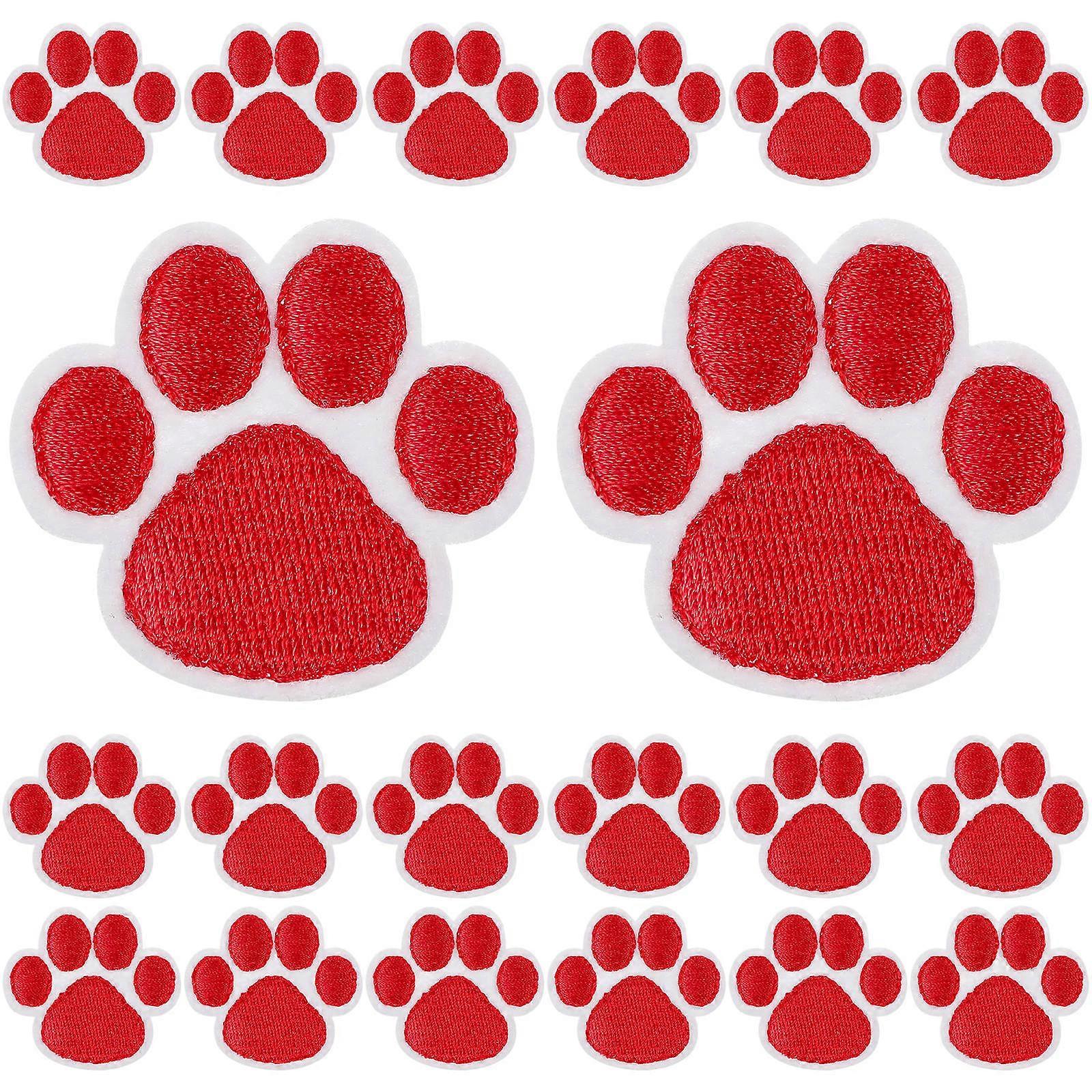 Dog Paw Patches Embroidered Sew on Applique for Fixing 100Pcs Red