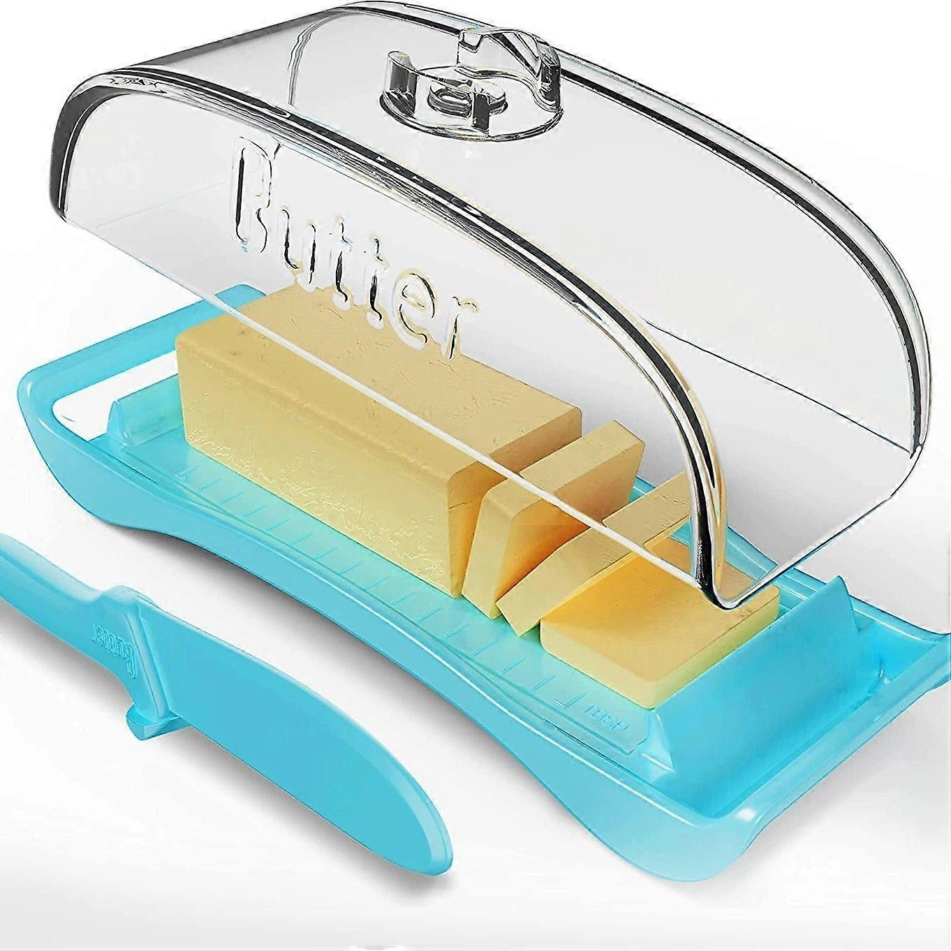 Plastic Butter Dish with Lid and Knife, BPA Free, Suitable for Countertops and Easy to Grip Green