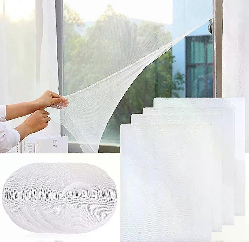 Fly screen for windows, 4 pieces, 130x150cm, white, with Velcro, polyester, cuttable, reusable