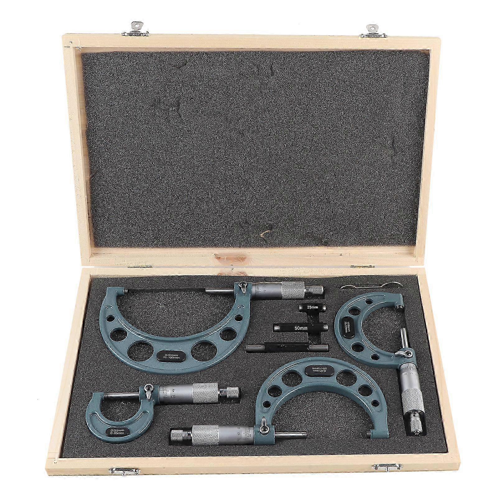 25-26 4pcs 0?100mm Metric Outside Micrometers Thickness Gauge Measuring Calipers with Case