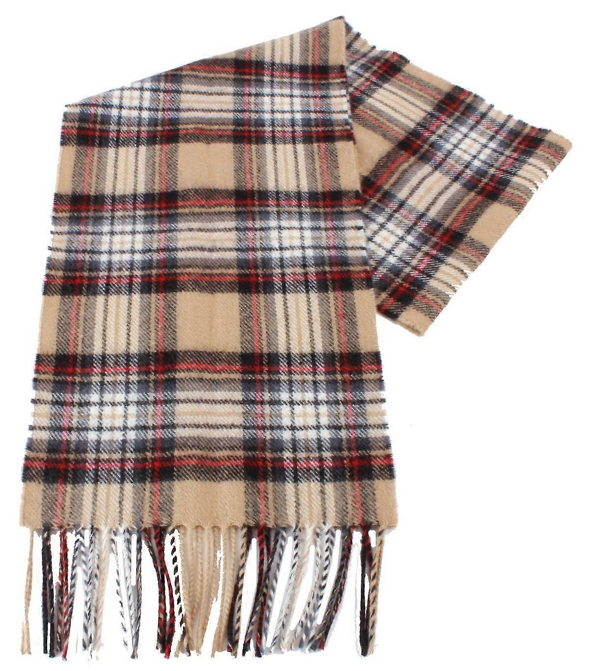Ingles Buchan Stewart Camel Modern Lambswool Scarf - Beige/Black/Red