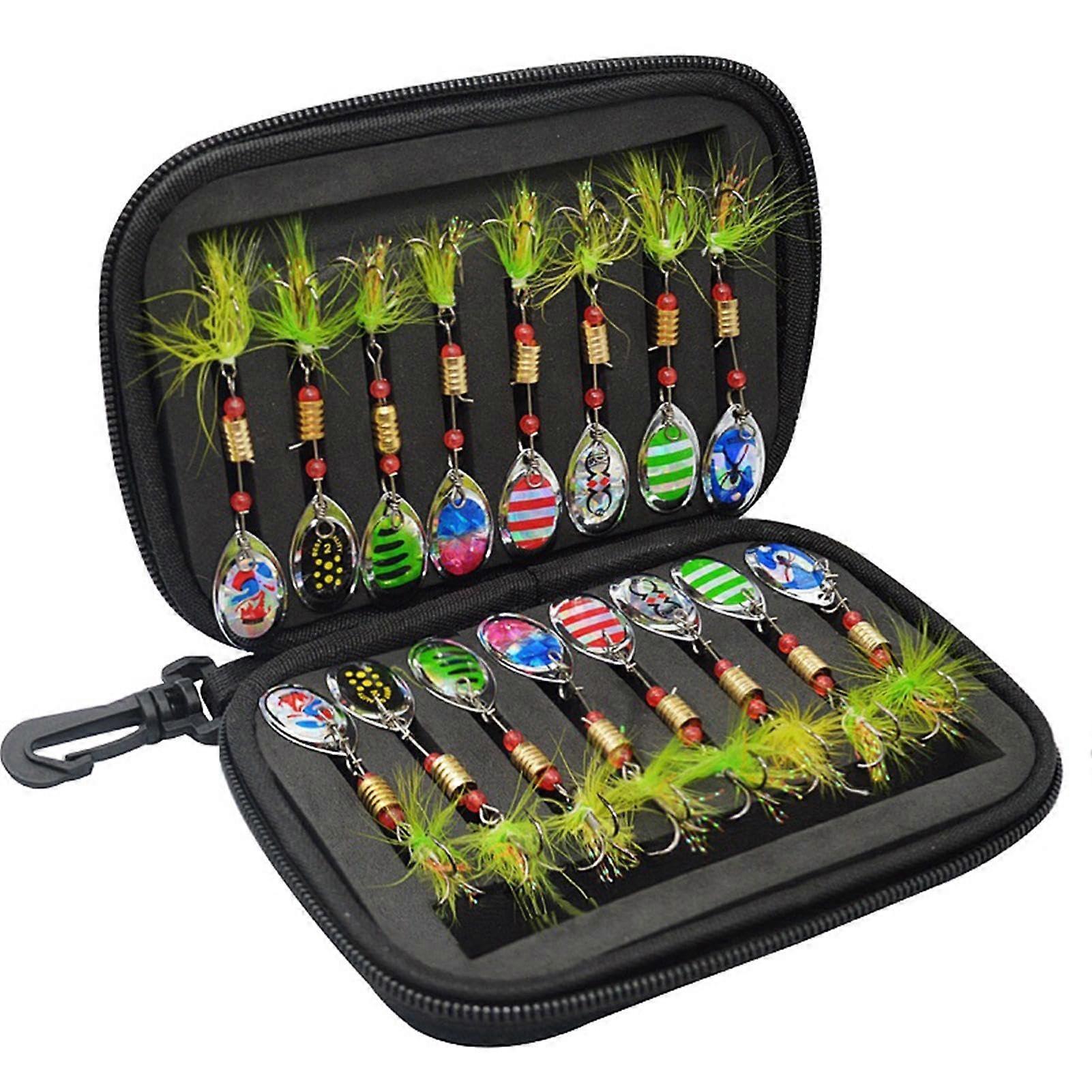 Spinner Baits 16Pcs HandCranked Metal Lure Set Rotating Sequin Bait Jig Swimbait For Bass Trout Salmon Walleye Type C