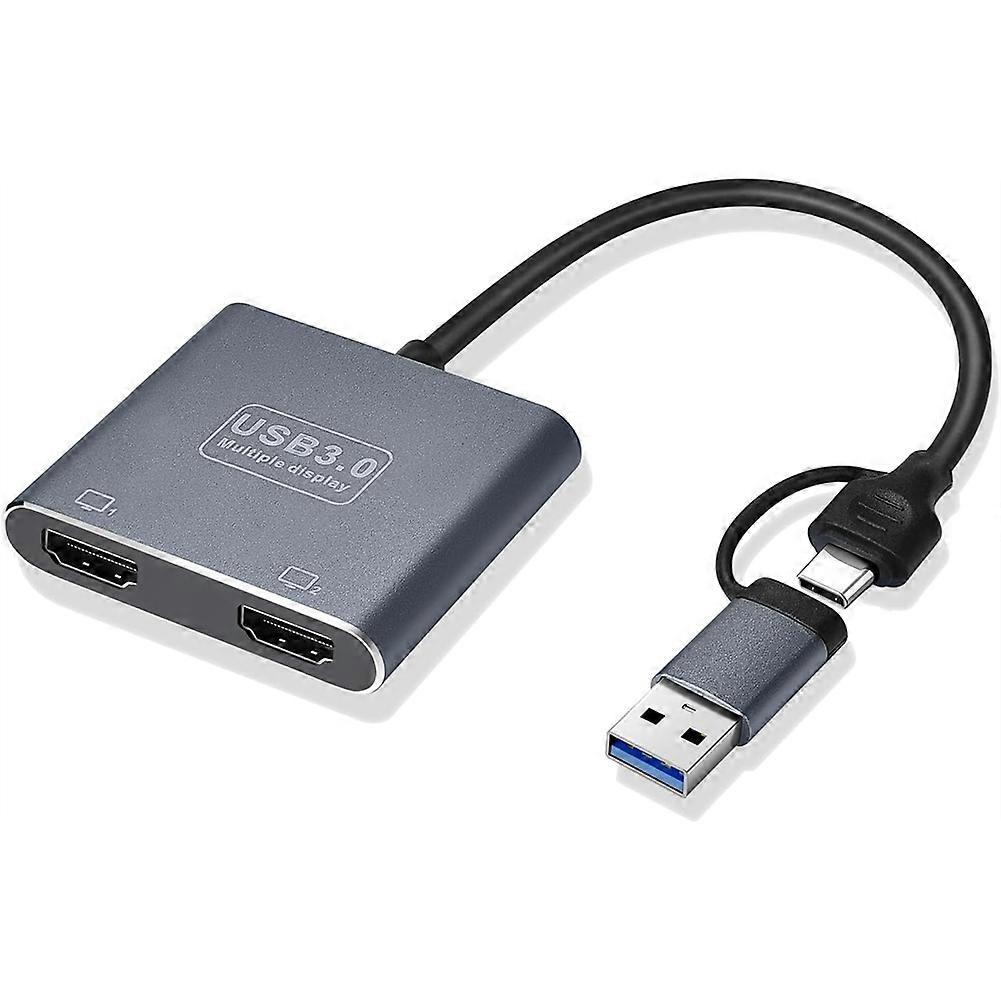USB 3.0 or USB C to HDMI-Compatible Adapter for Dual Monitors, Universal Video Graphics Adapter for Mac and Windows