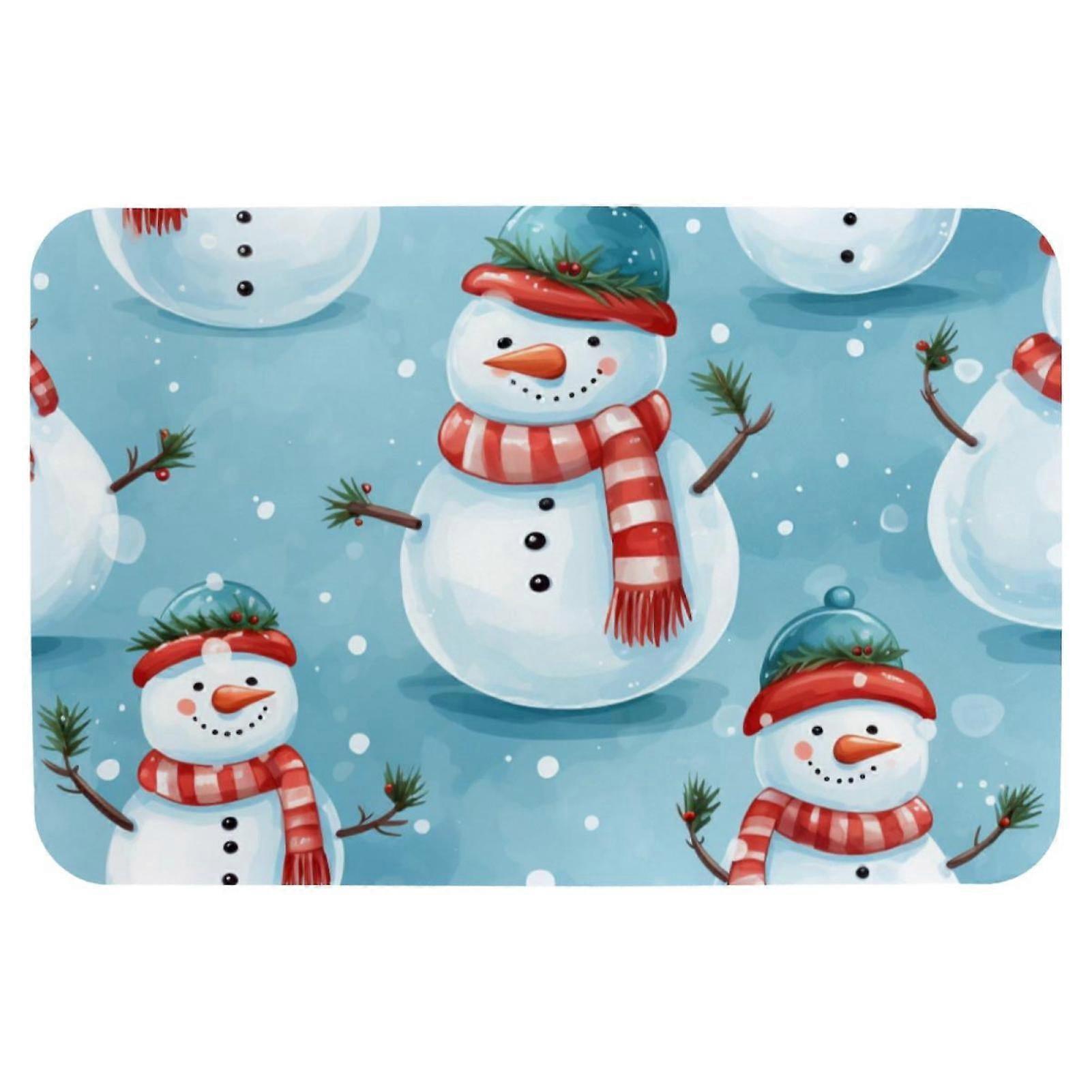 20x31in Christmas Snowman Memory Foam Bath Mat, Machine Washable, Non-Slip, Quick Dry, Soft & Absorbent - Compatible with Leathaire