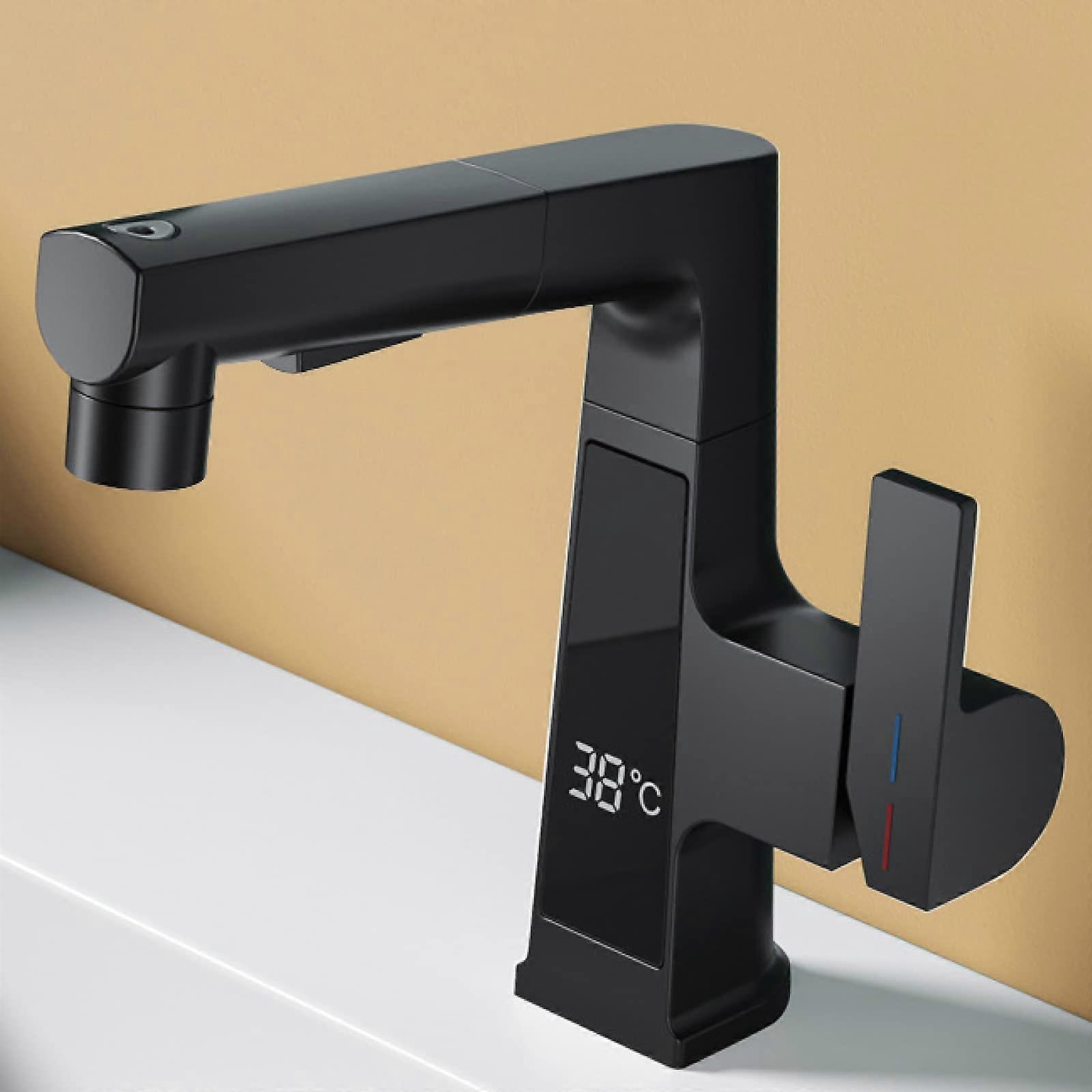 Pull Out Bathroom Mixer Basin Tap, Brass, Hot Cold, Temperature Display, Single Lever