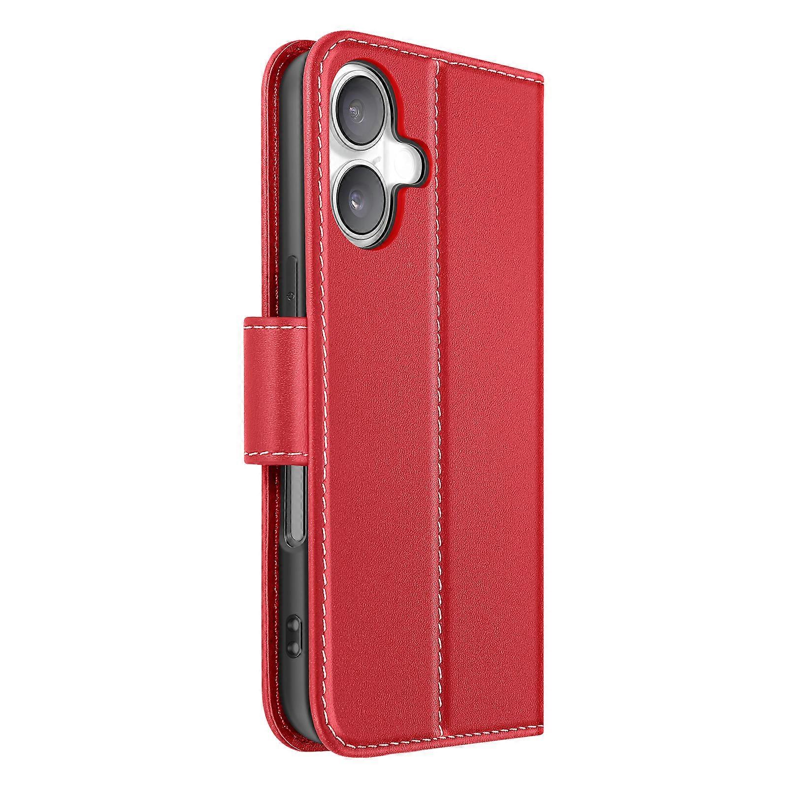 Avizar Premium Leather Wallet Case for iPhone 16 Plus with Stand Function Red