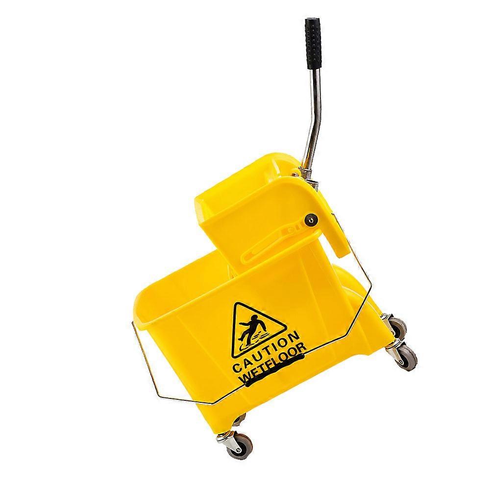 Dragging Mop Bucket Side Press for Cleaning Use 20L on Wheels Yellow