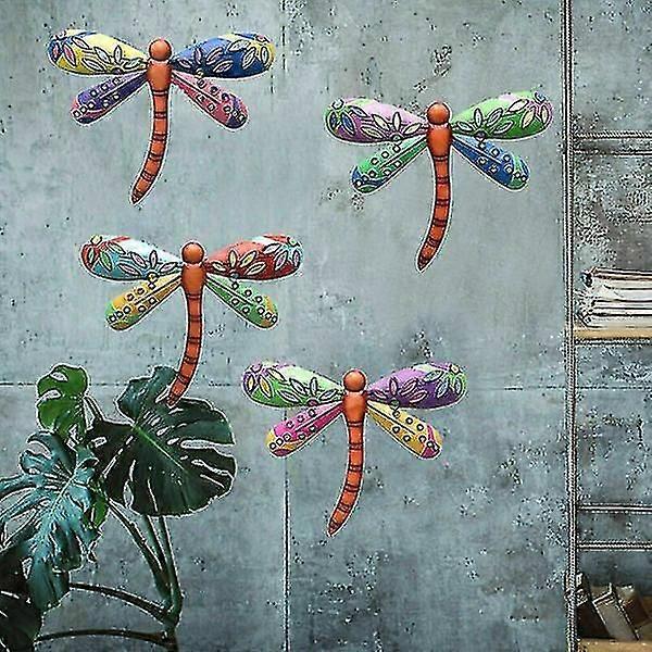 4 قطع معدنية اللون اليعسوب الجدار ديكور حديقة ديكور داخلي